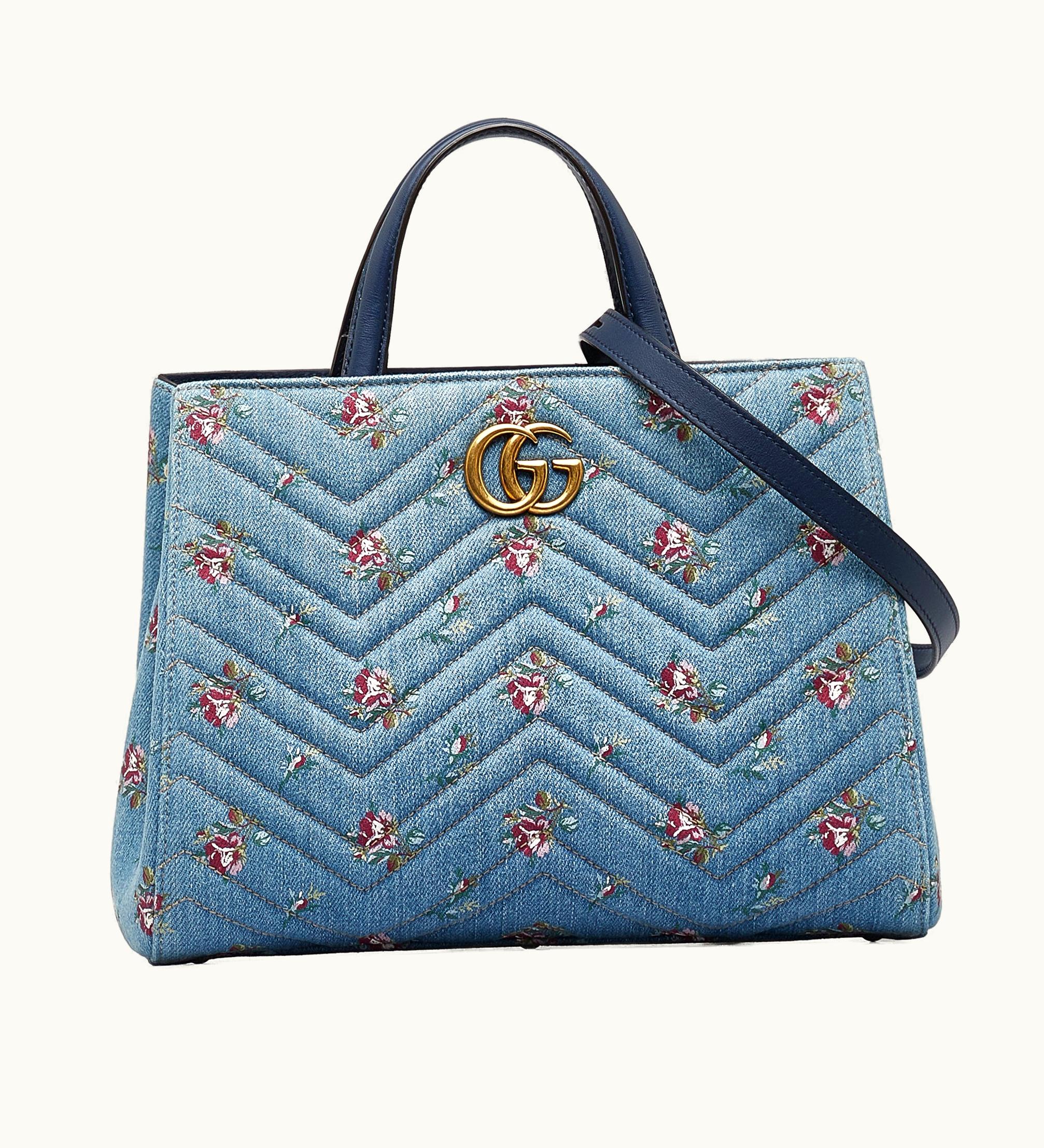 Gucci Gucci GG Marmont Flora Denim Satchel