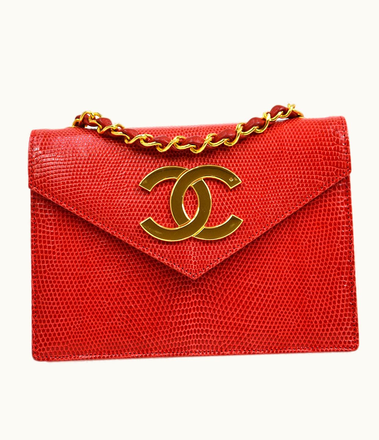 Chanel Chanel 1989-1991 Red Lizard Letter Flap Bag 20633