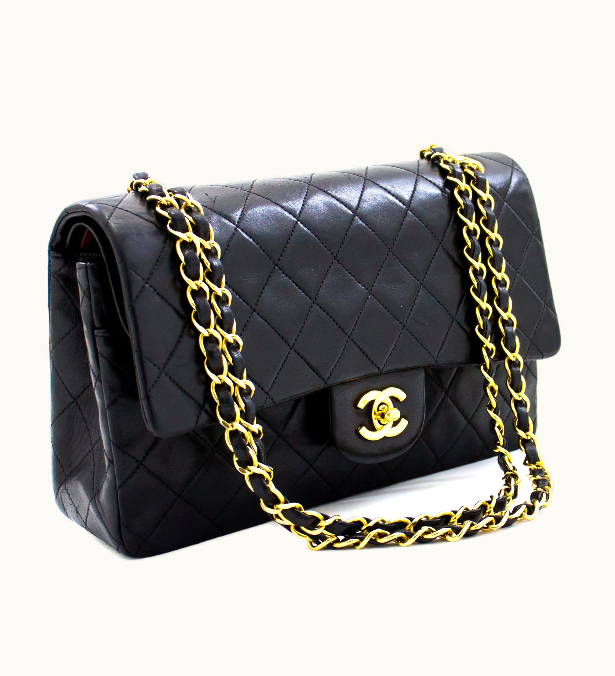 Chanel Chanel 2.55 Classic Double Flap Medium Chain Shoulder Bag Black Lambskin