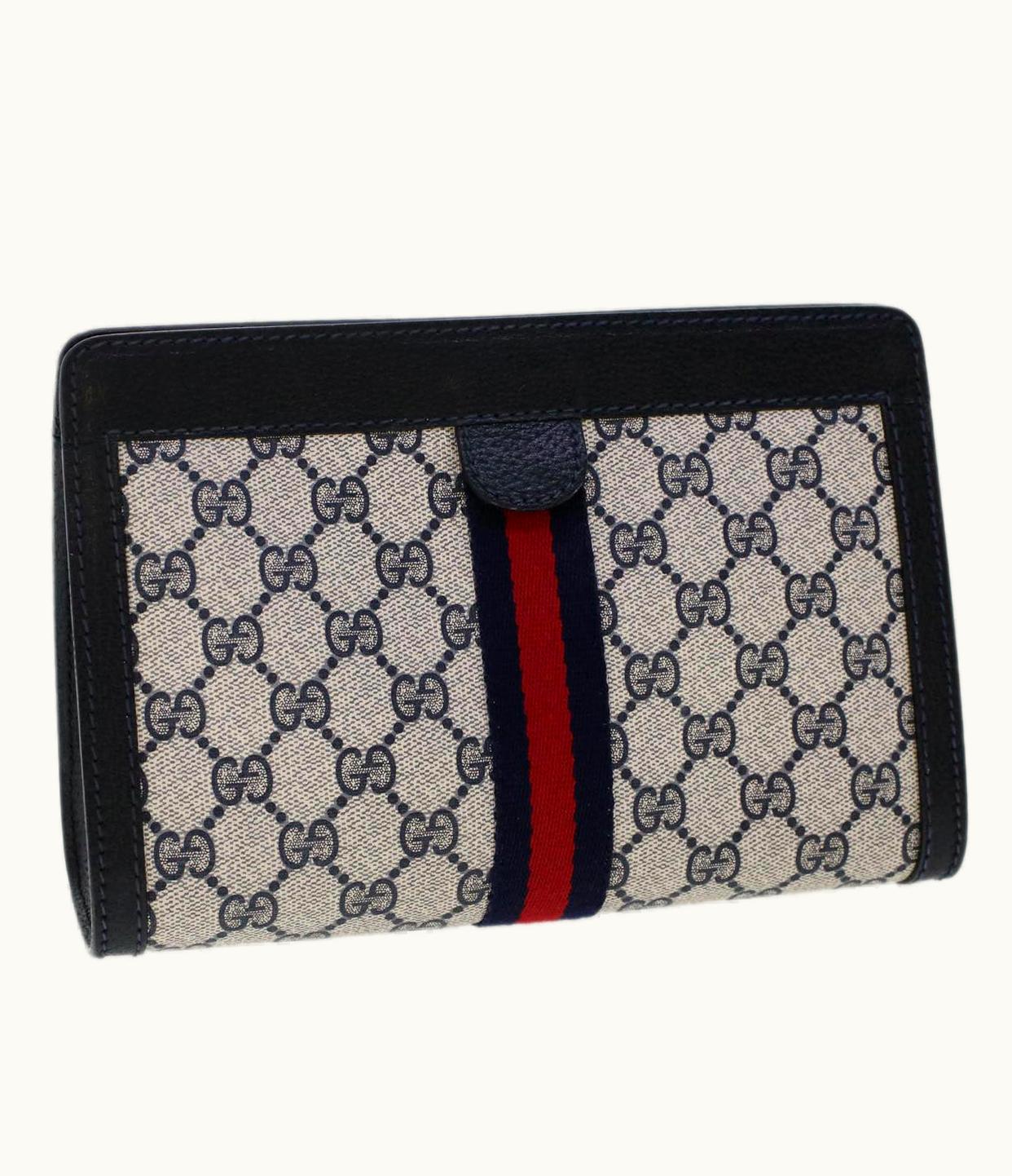 Gucci Gucci Sherry Line Clutch Bag GG Canvas Navy Red