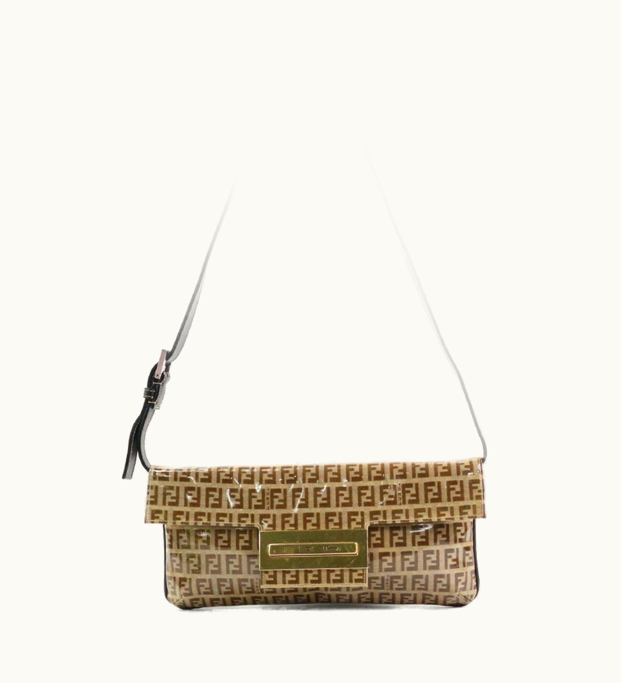 Fendi Fendi Shoulder Bag Zucchino Vinyl/Leather Brown Gold Ladies