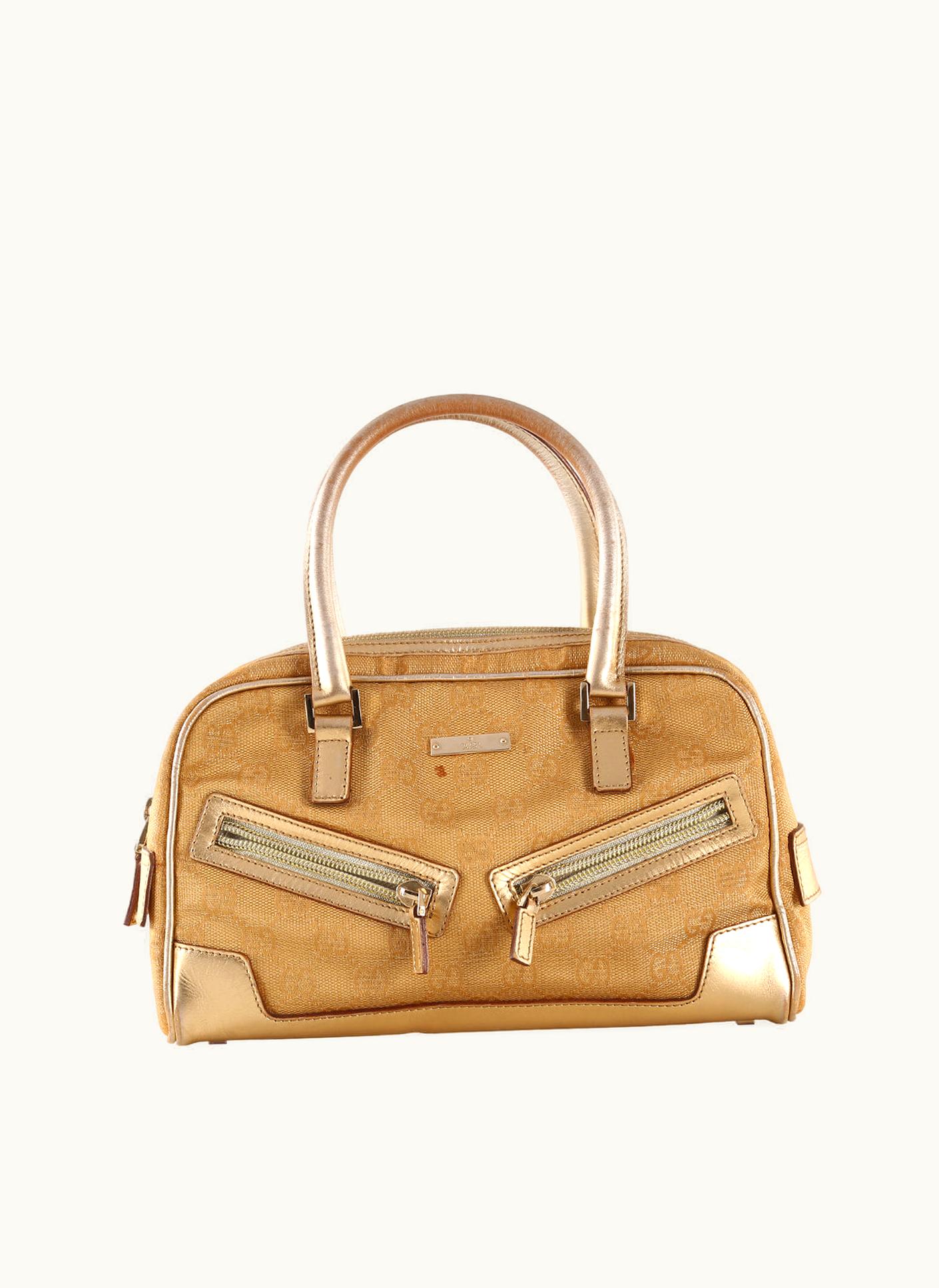 Gucci Gucci Gold Shiny Canvas GG Small Capri Bowler Bag