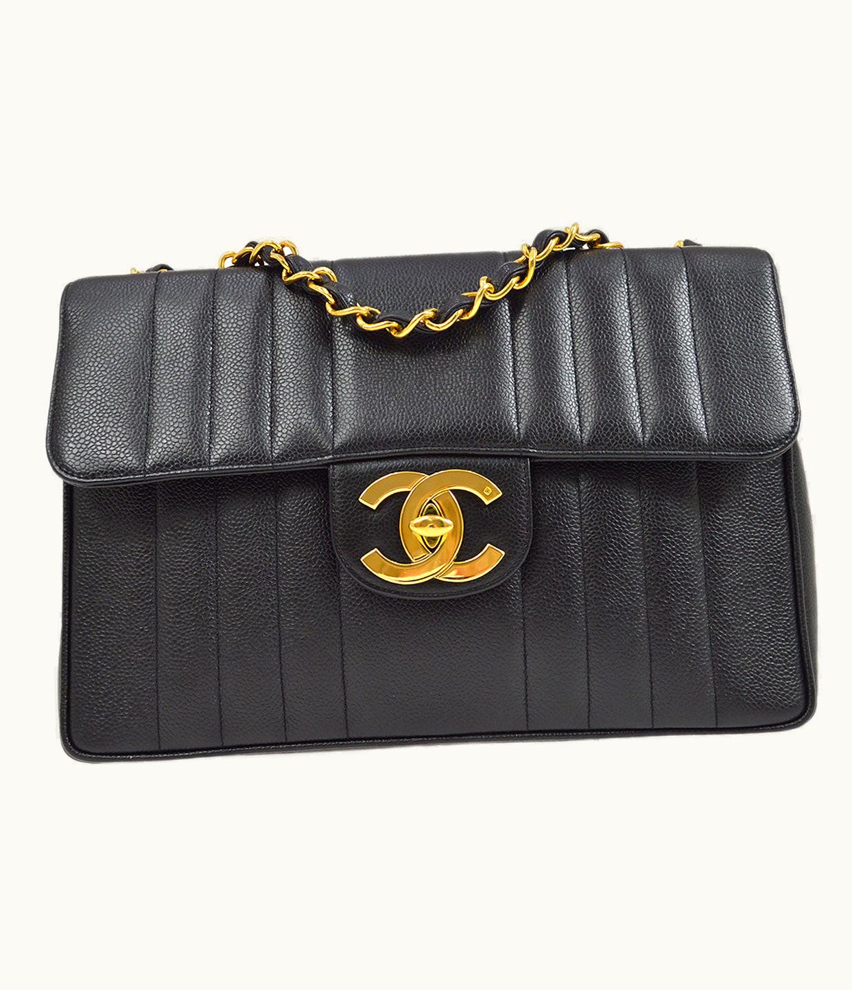 Chanel Chanel 1994-1996 Big CC Vertical Classic Flap Jumbo Black Caviar 74701