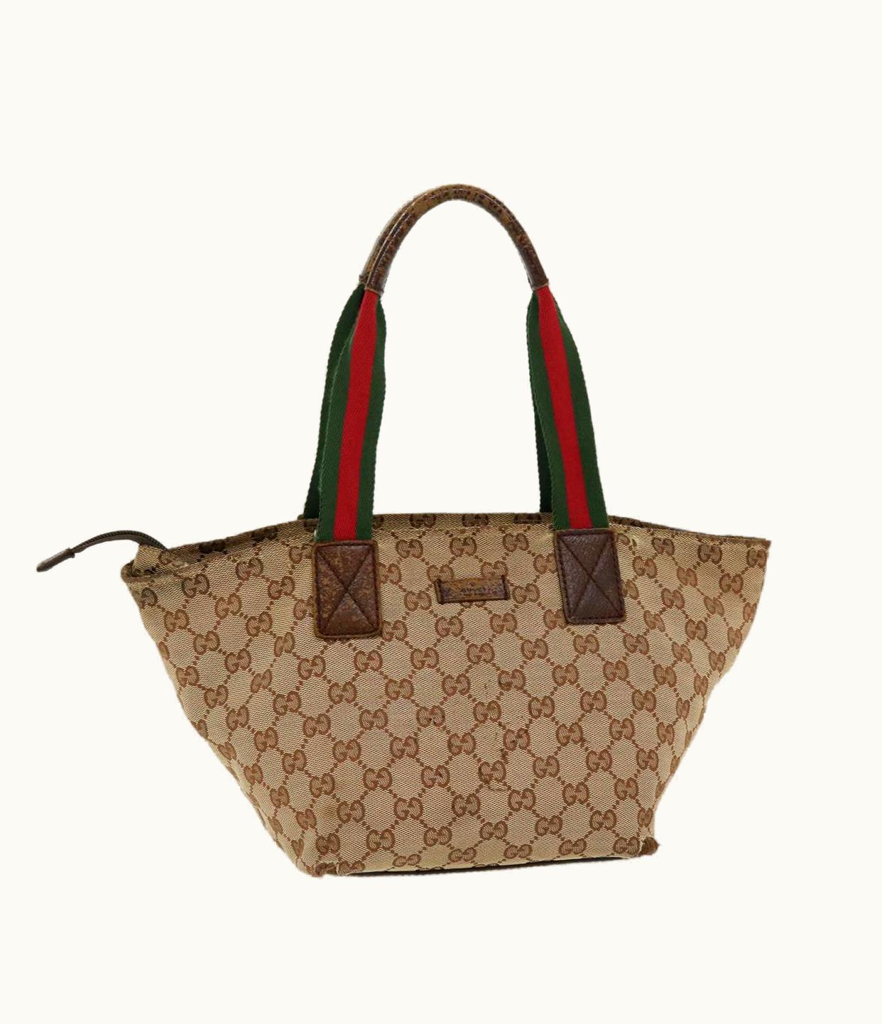 Gucci Gucci Web Sherry Line GG Canvas Hand Bag Beige Green Red 214397