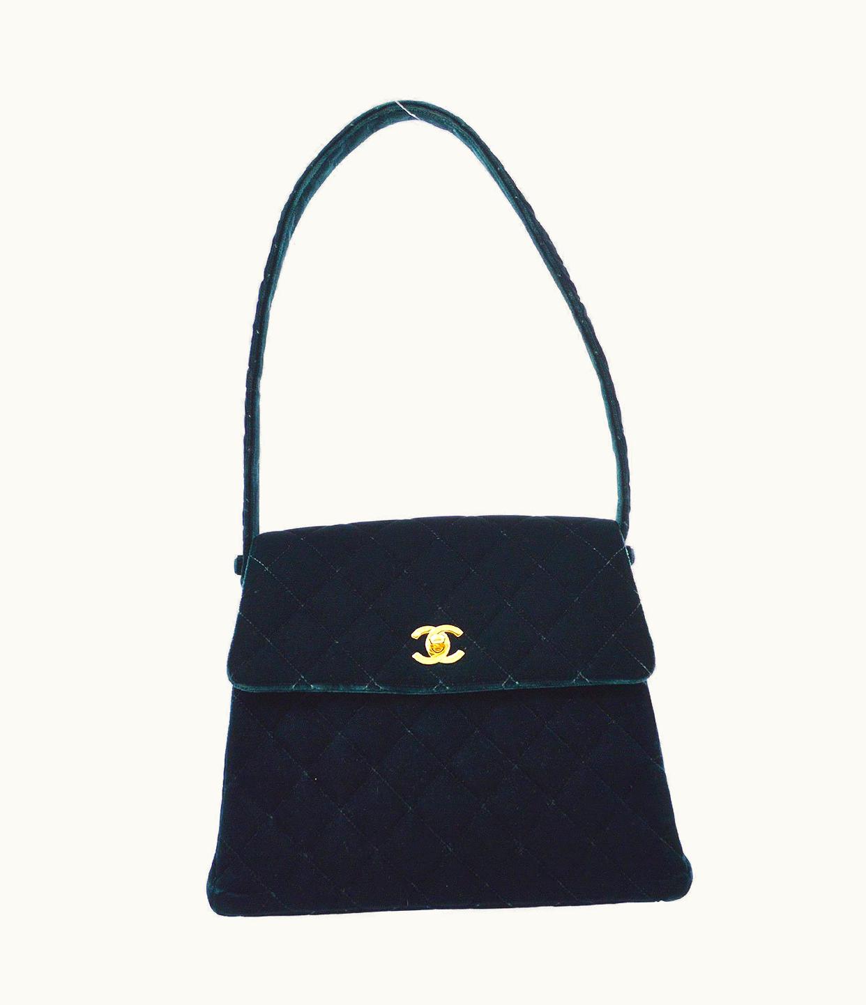 Chanel Chanel 1997-1999 Green Velvet Flap Shoulder Bag 61608