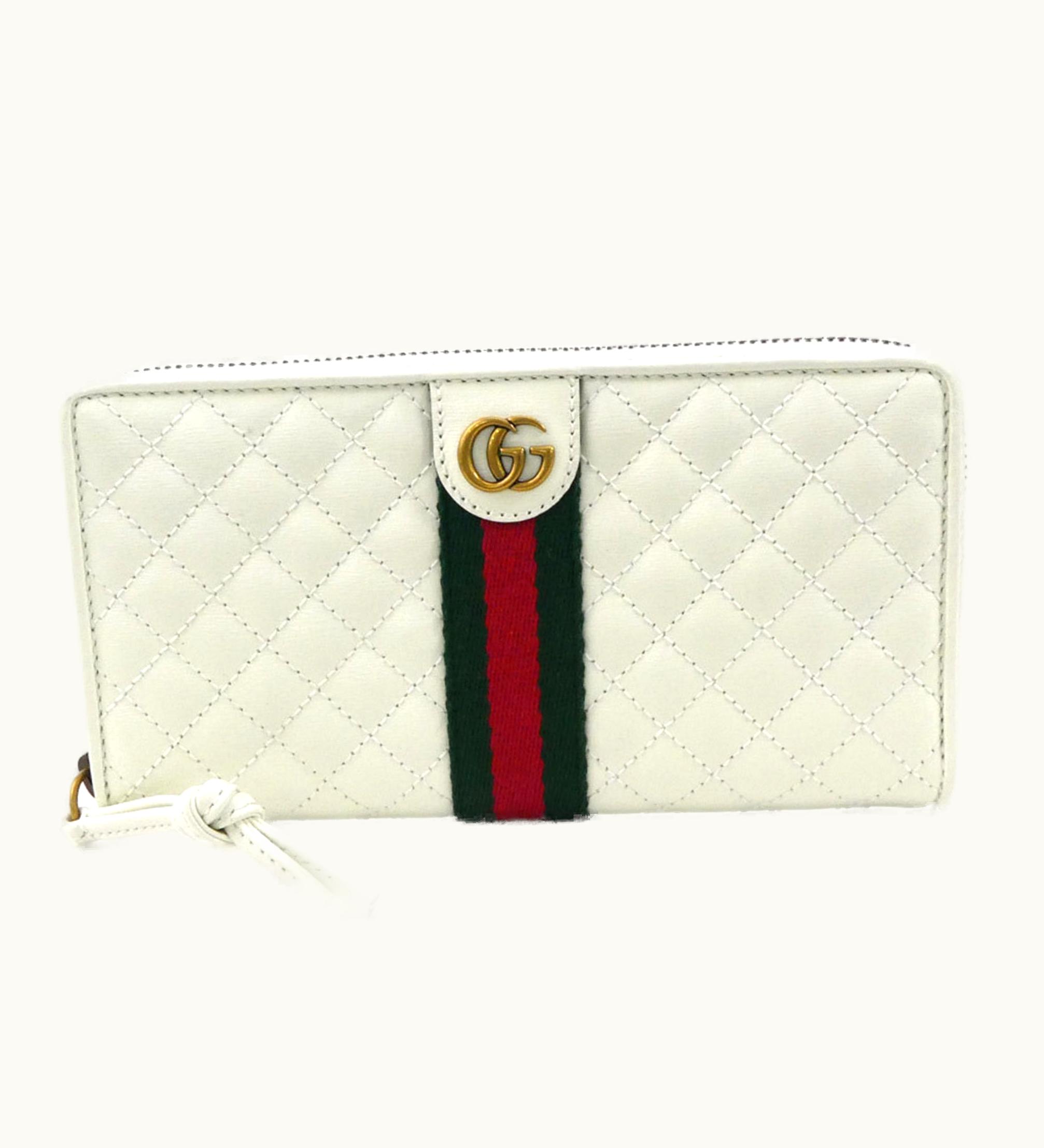 Gucci Gucci Round Zipper Long Wallet Sherry Line Double G Leather White Unisex 536450