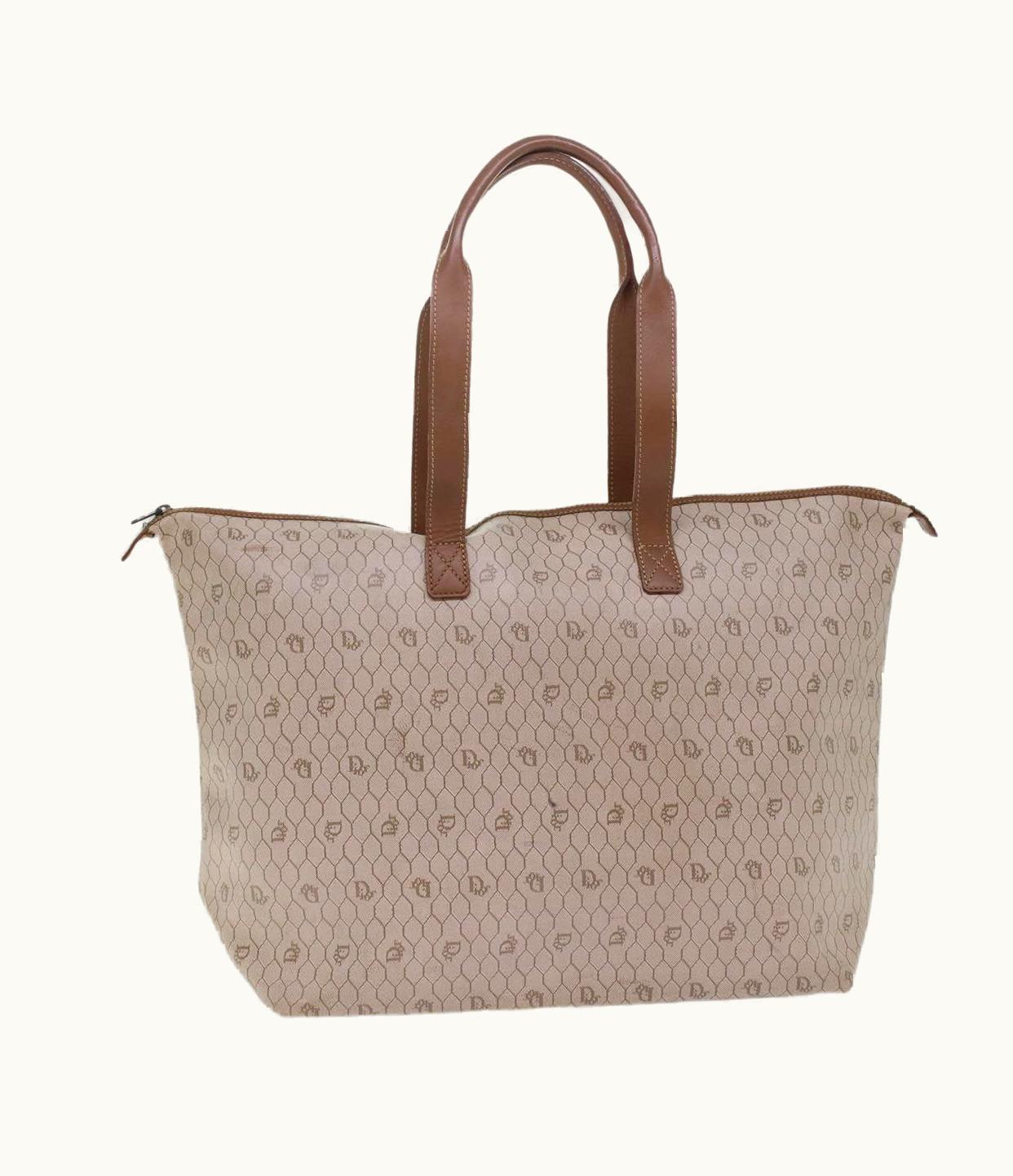 Dior Dior Christian Dior Honeycomb Canvas Tote Bag Pvc Leather Beige Brown