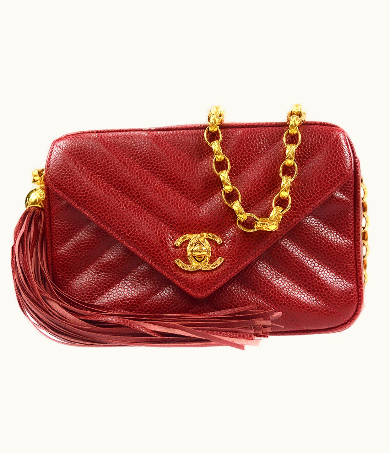 Chanel Chanel 1991-1994 Chevron Pocket Camera Bag Mini Red Caviar 66835