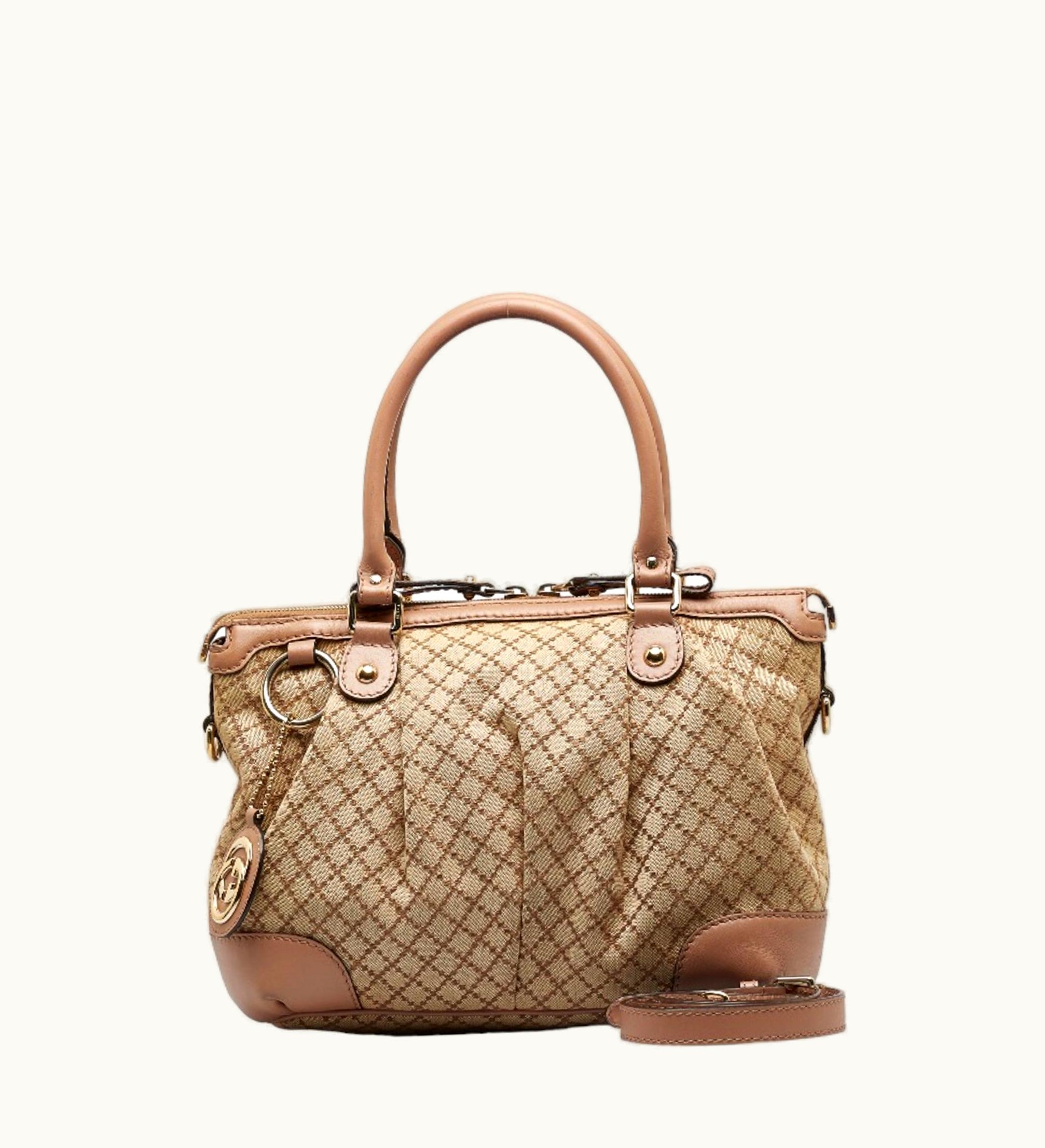 Gucci Gucci Diamante Sookie Handbag Shoulder Bag 247902 Beige Pink Canvas Leather Women's