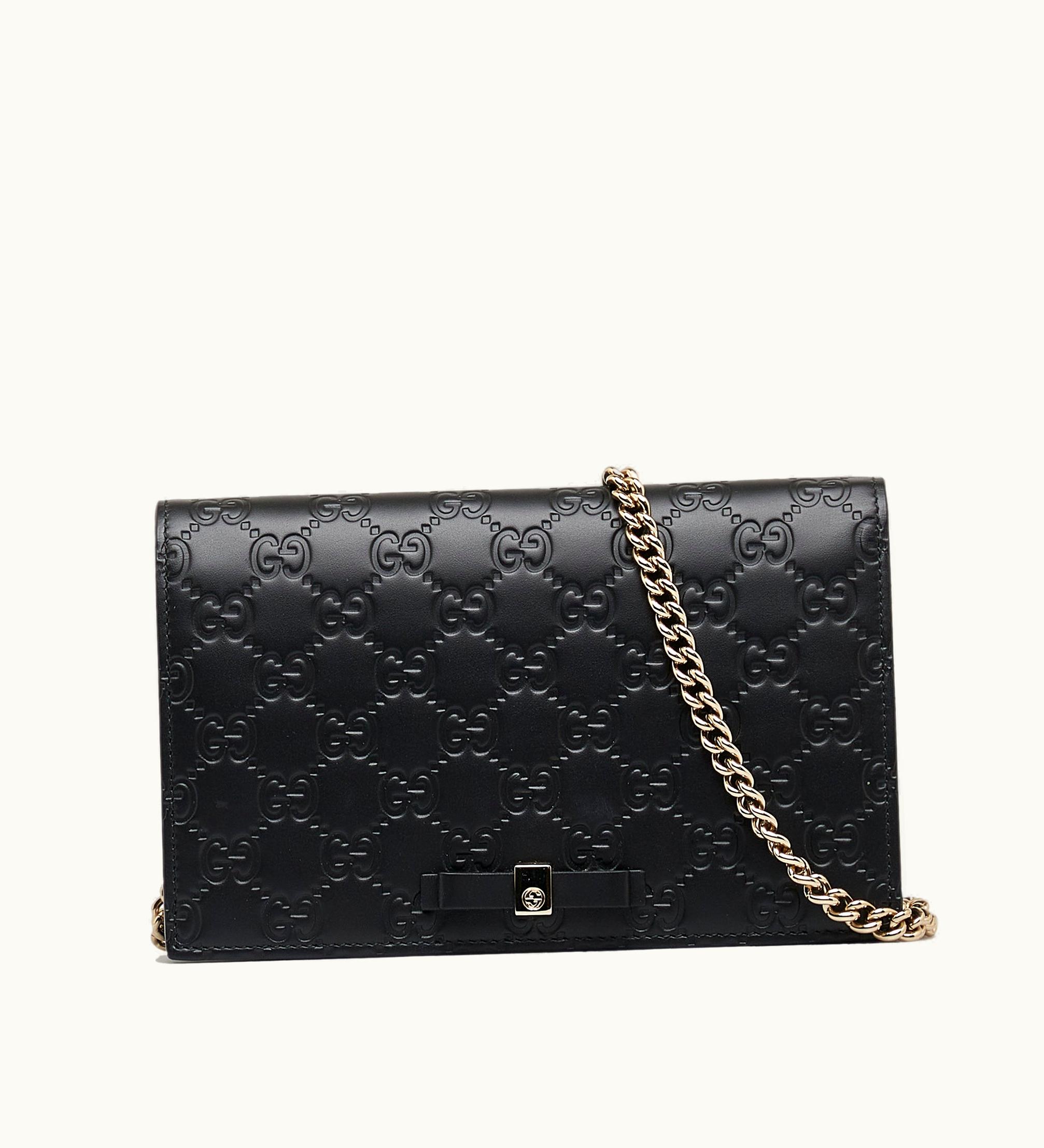 Gucci Guccimini Ssima Bow Signature Wallet On Chain Crossbody Bag