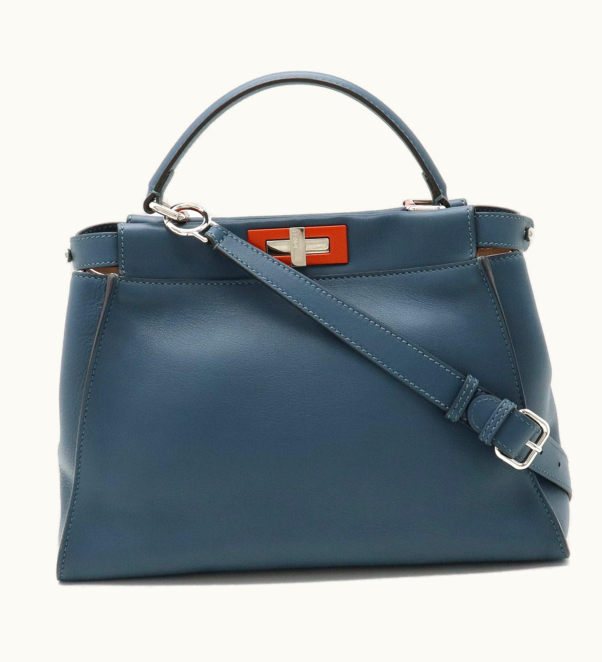 Fendi Fendi Peekaboo Handbag Shoulder Bag Leather Blue 8Bn290