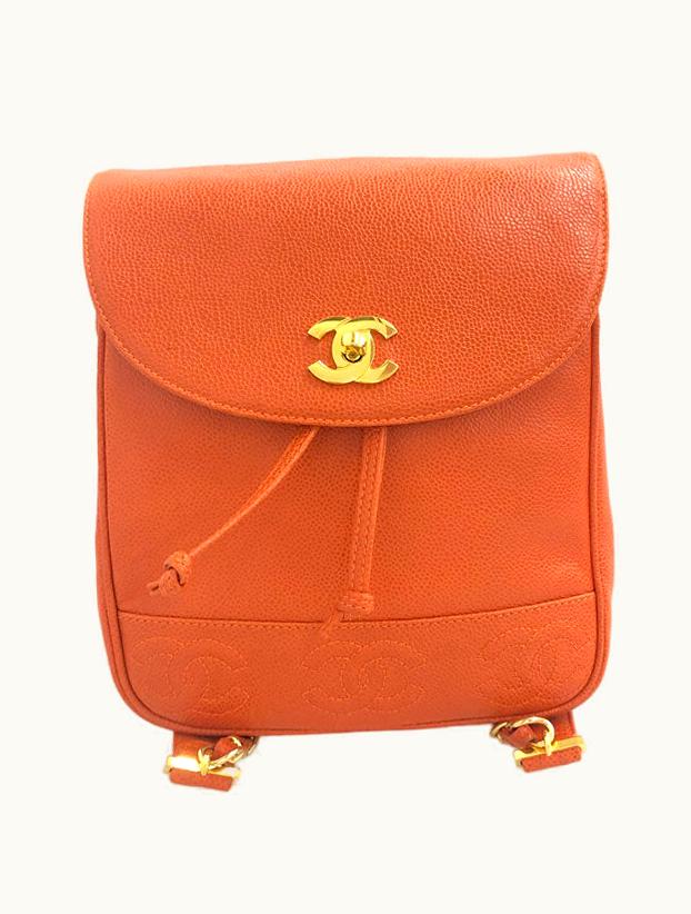 Chanel Chanel Around 1997 Made Caviar Skin Turn-Lock Backpack Orange