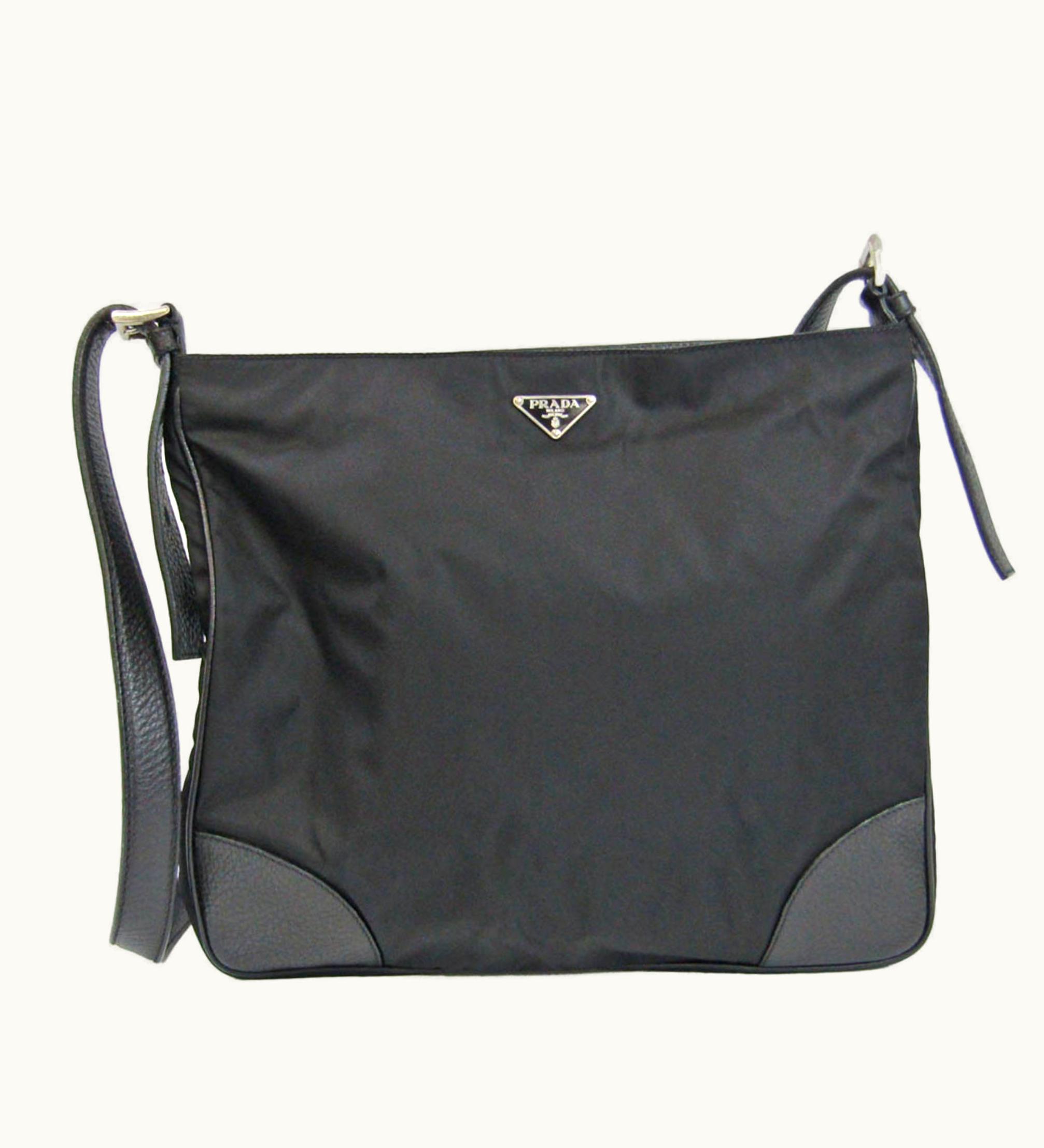 Prada Prada Tessuto Women, Men Leather, Nylon Canvas Shoulder Bag Black, Nero