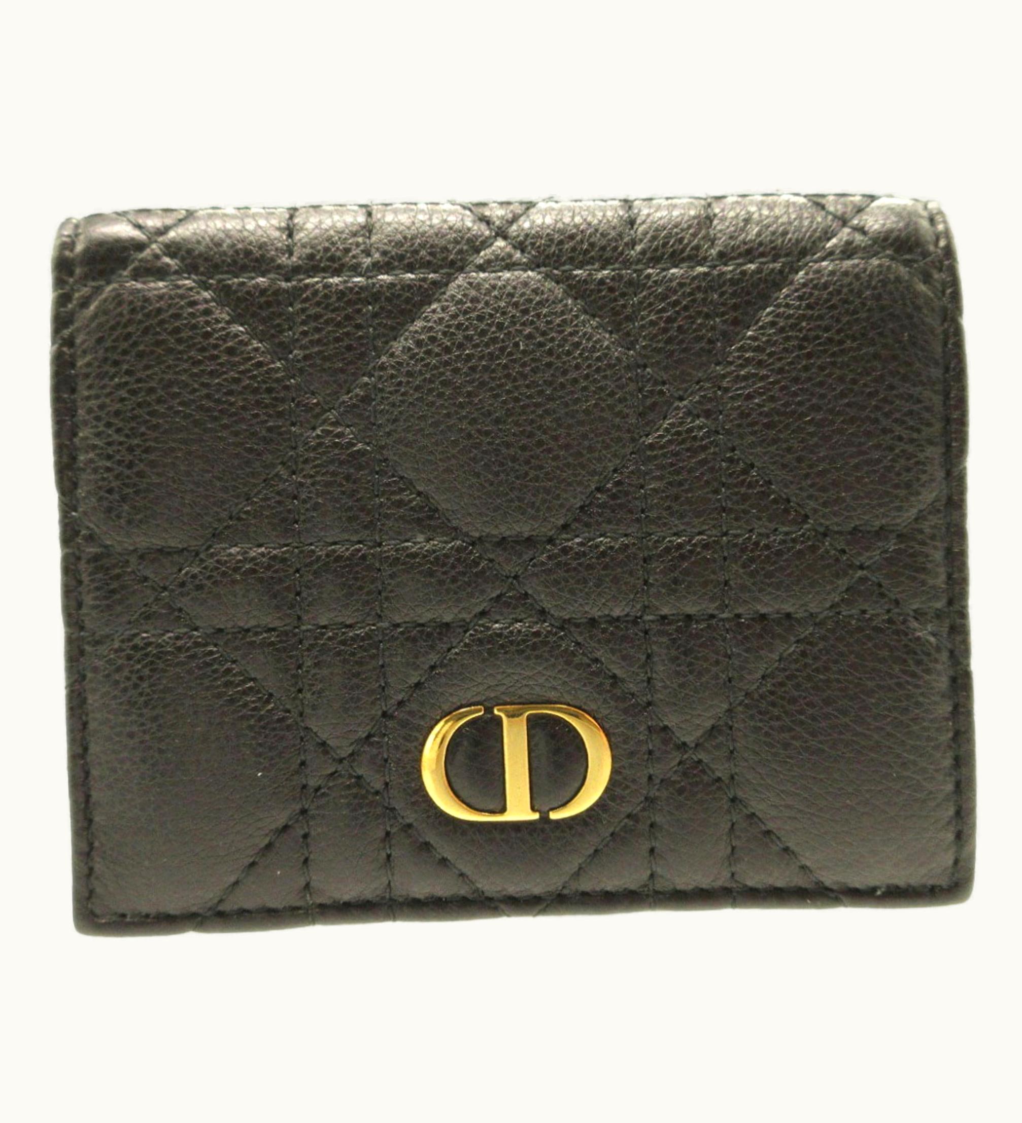 Dior Dior Christian Dior Lady Caro Leather Black Gray Bifold Wallet