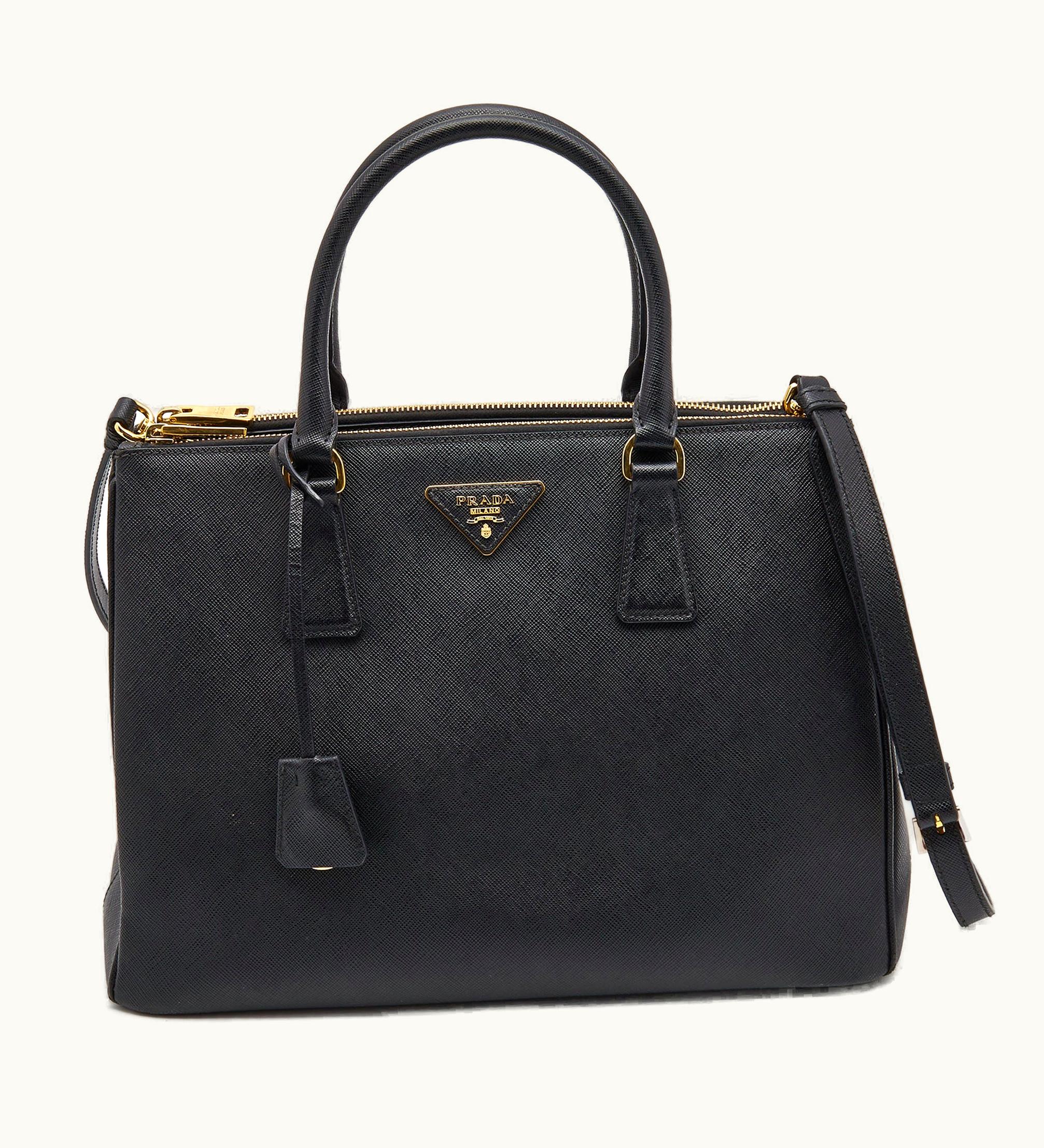 Prada Prada Black Saffiano Leather Medium Galleria Double Zip Tote