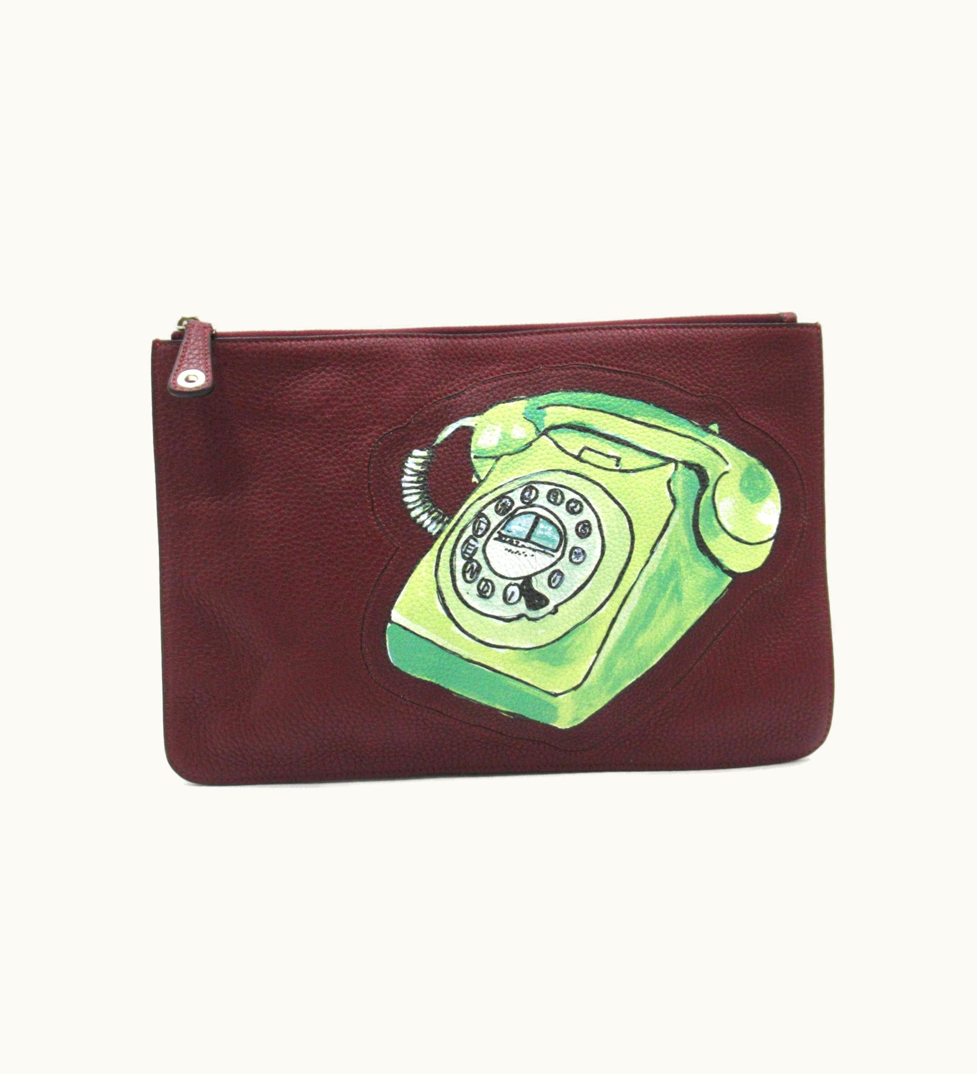 Fendi Fendi Phone Illustration Clutch Bag Bordeaux System Leather 7N0078