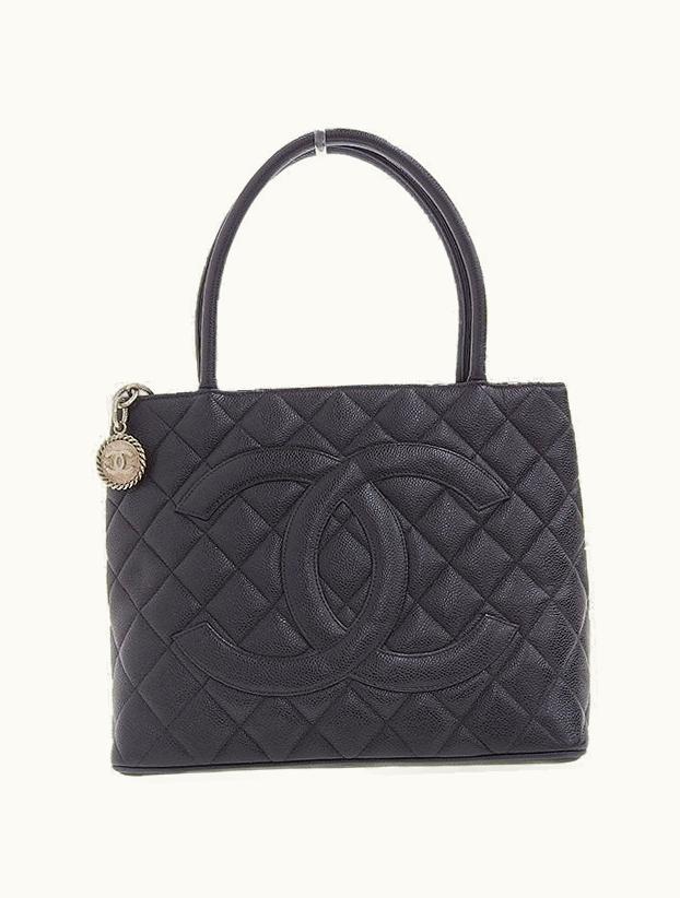 Chanel Chanel Around 2000 Made Caviar Skin CC Mark Stitch Revival Tote Bag Black
