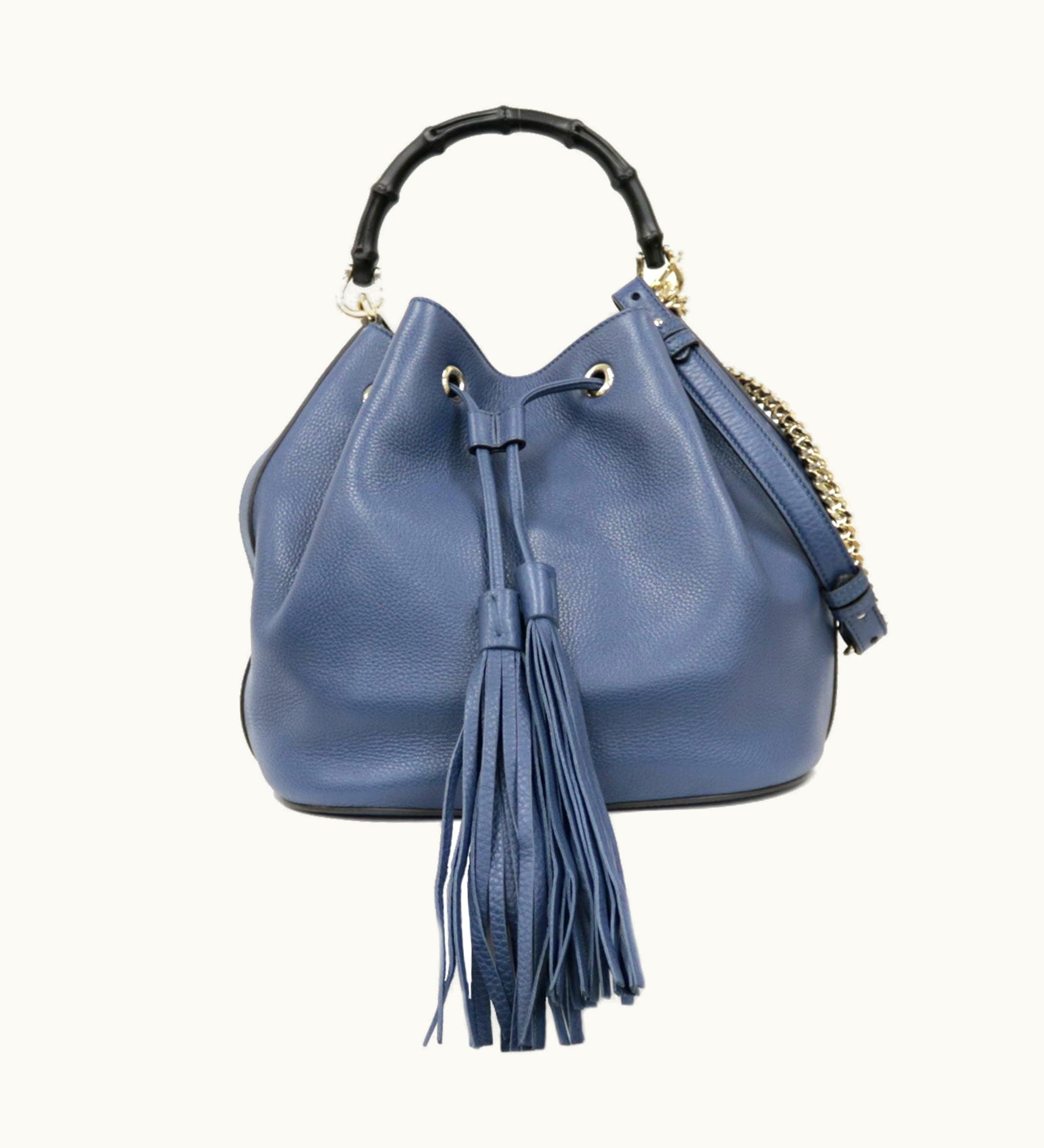 Gucci Gucci Handbag Shoulder Bag Chain Bamboo Navy Ladies