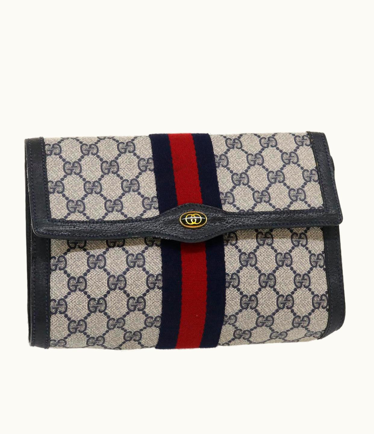 Gucci Gucci GG Canvas Sherry Line Clutch Bag Navy Red