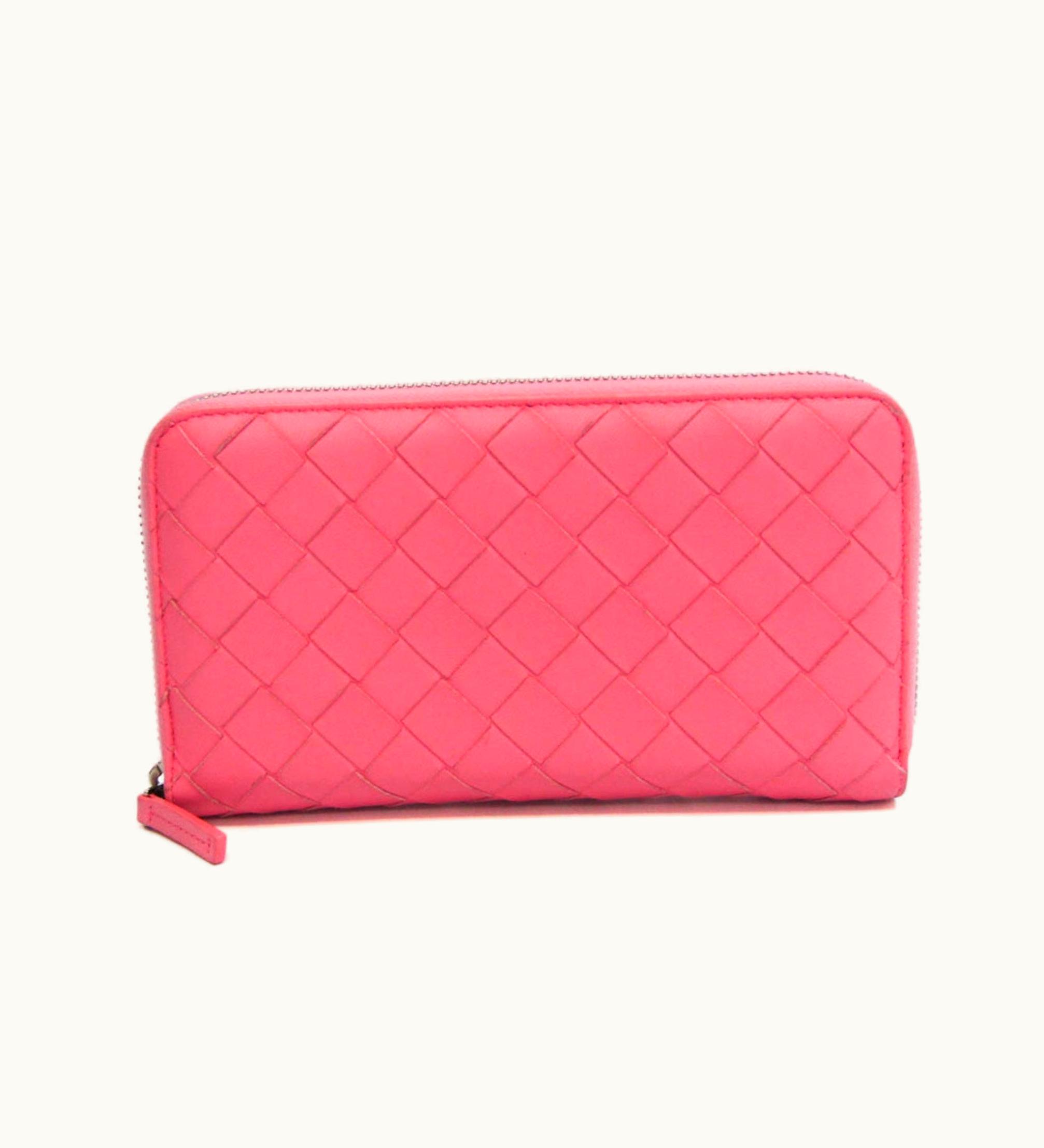 Bottega Veneta Bottega Veneta Intrecciato 577775 Women's Leather Long Wallet [Bi-Fold] Pink, Red Color