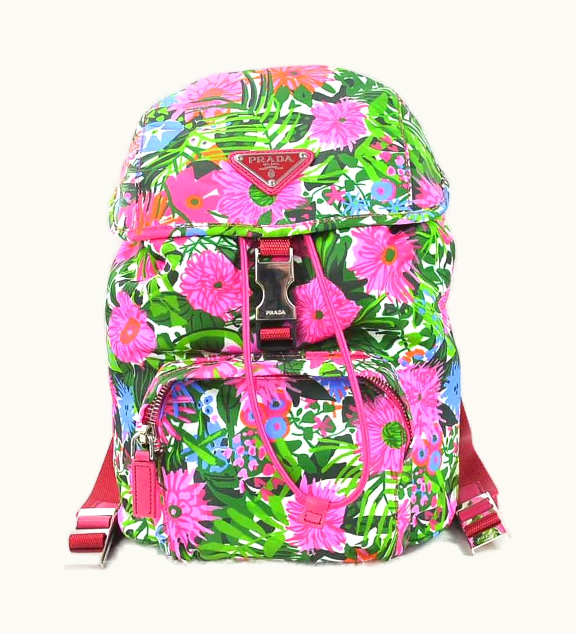Prada Prada Rucksack Flower Print Nylon Multicolor Silver Ladies