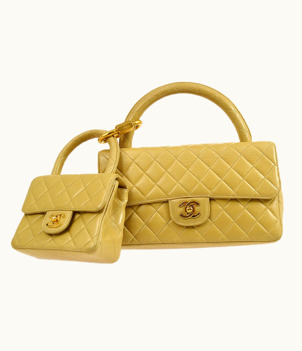 Chanel Chanel 1994 Classic Flap Handbag Set Beige Lambskin 94751