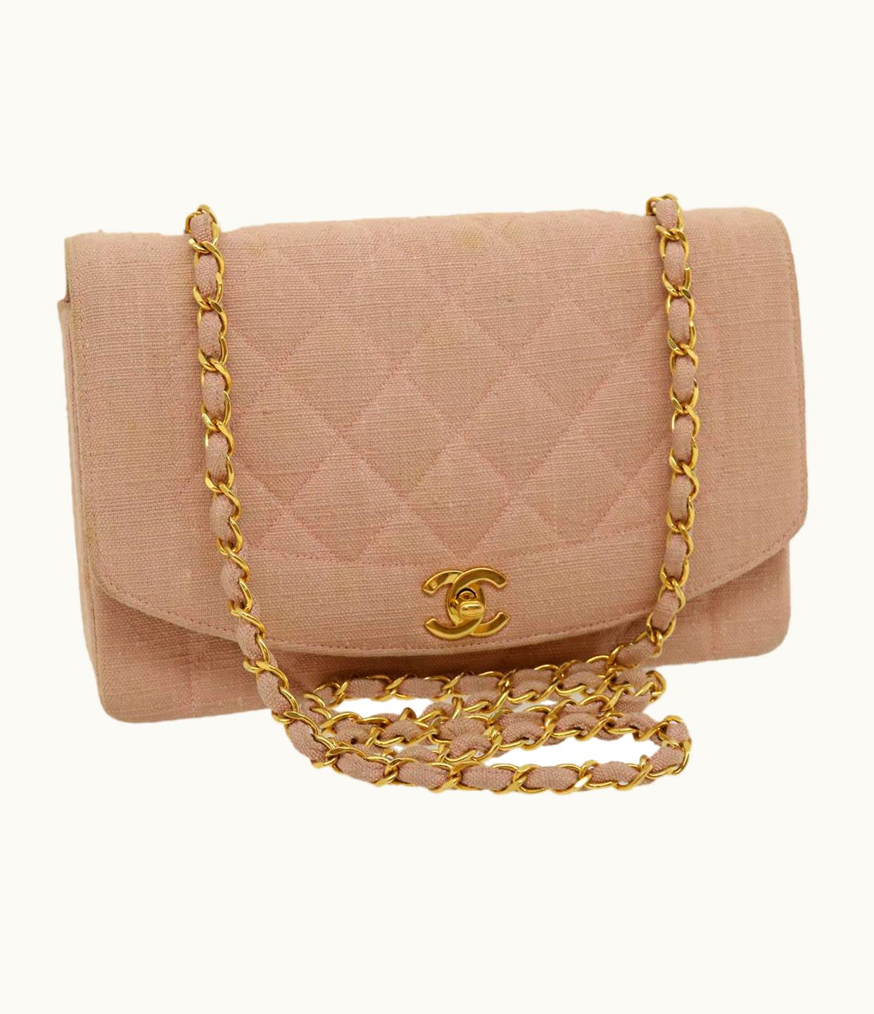 Chanel Chanel Matelasse Turn Lock Chain Diana Shoulder Bag Canvas Pink CC