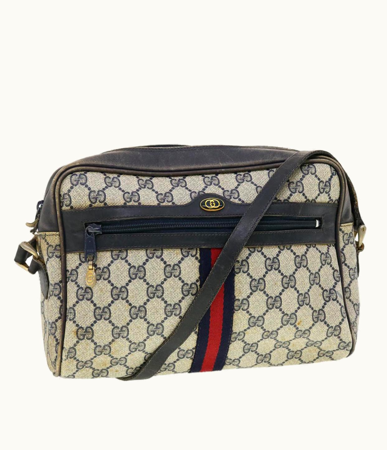 Gucci Gucci Sherry Line GG Canvas Shoulder Bag Gray Red Navy