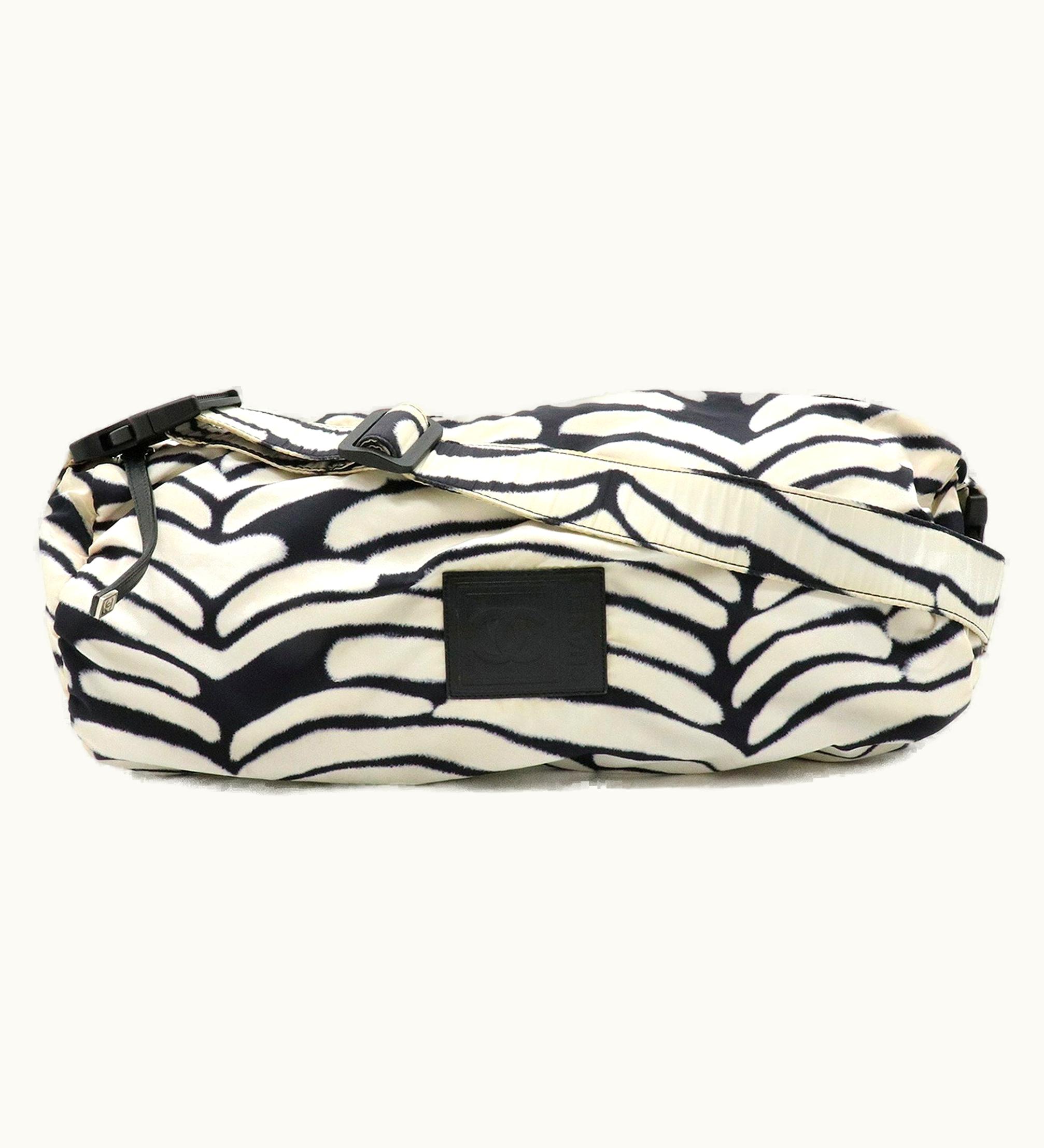 Chanel Chanel Sports Line Shoulder Bag Zebra Nylon White Black