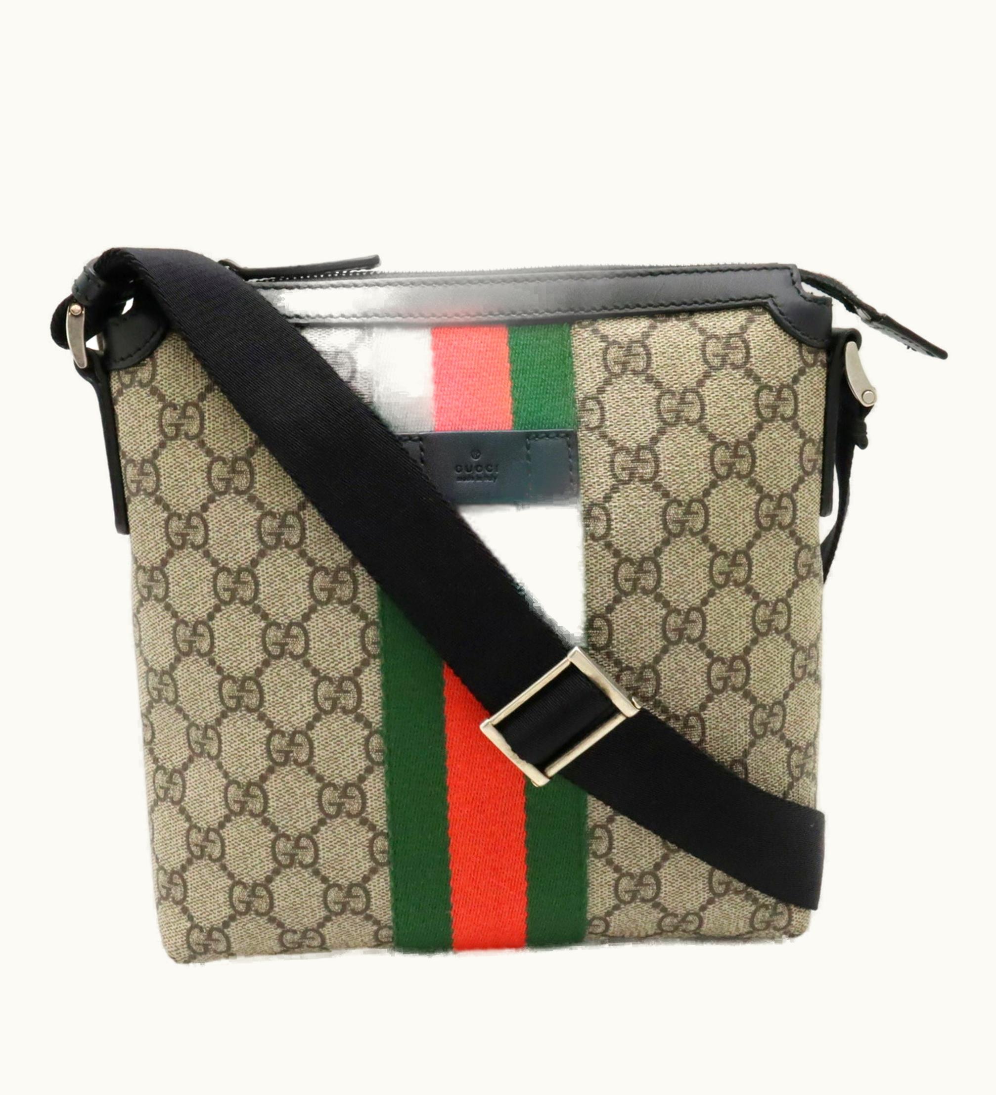 Gucci Gucci GG Supreme Sherry Line Web Flat Bag Shoulder Beige Black 471454
