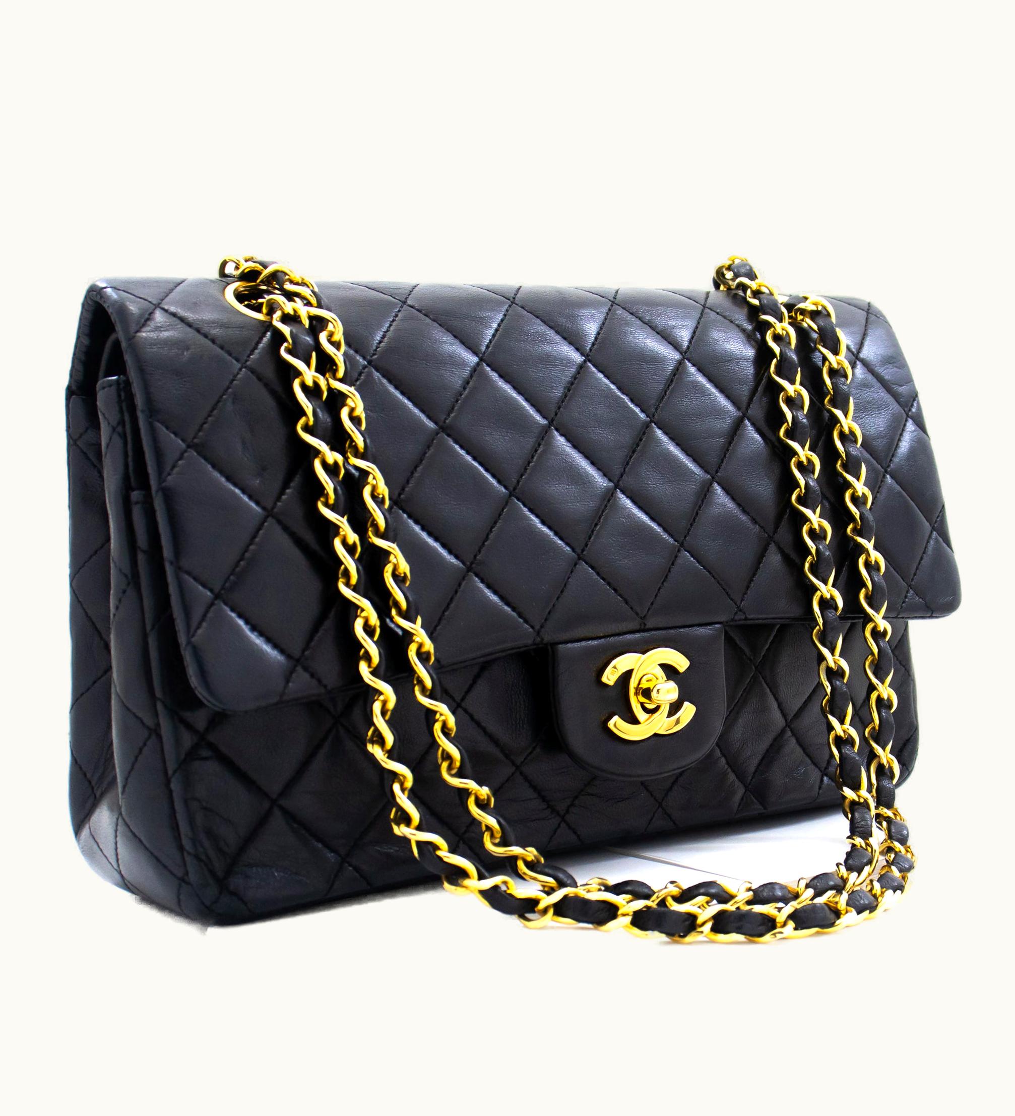 Chanel Chanel Vintage Classic Double Flap Medium Chain Shoulder Bag Black Leather