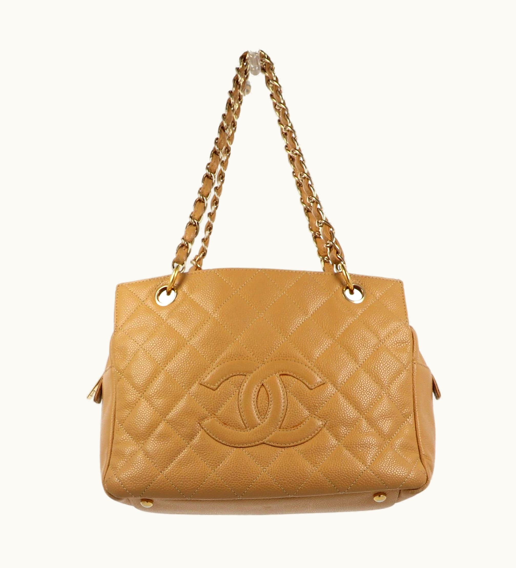 Chanel Chanel Petite Shopping Tote Shoulder Bag In Beige Leather
