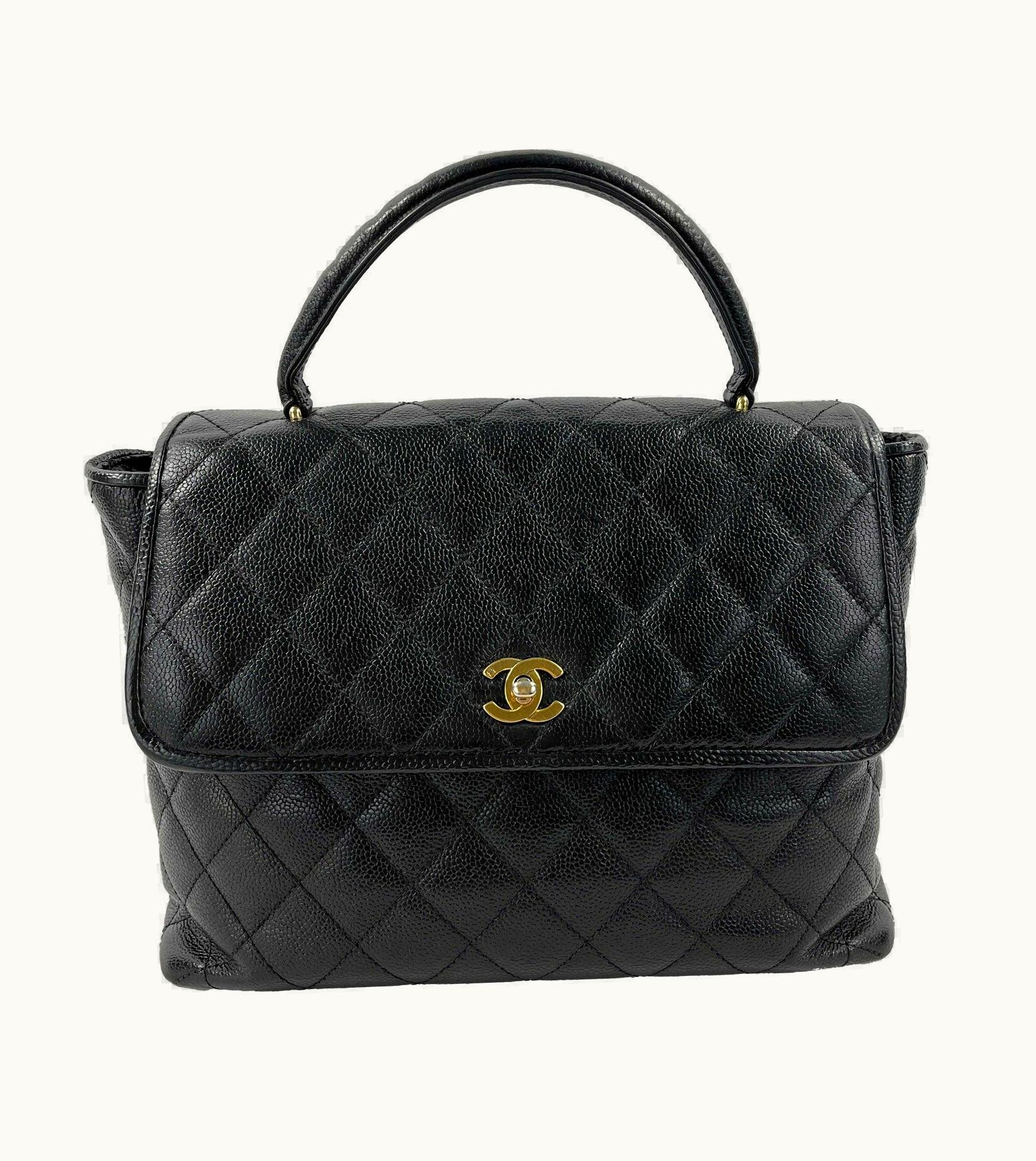 Chanel Chanel - Vintage Large Quilted CC Caviar Kelly Flap Bag - Top Handle