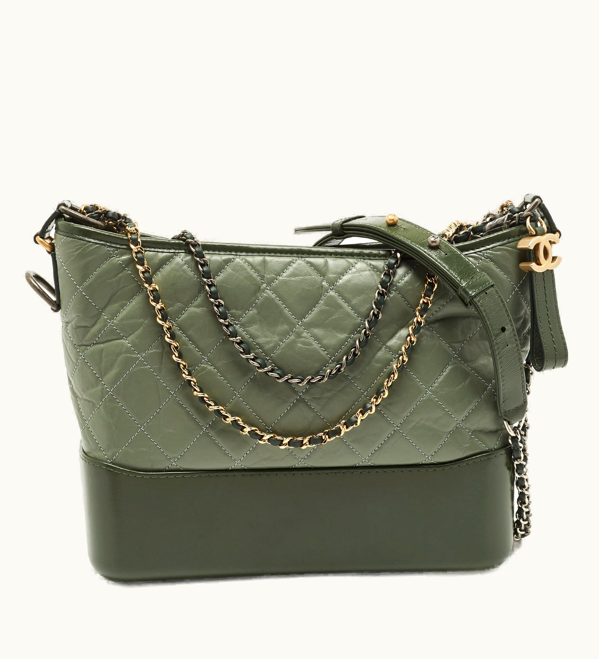 Chanel Chanel Two Tone Green Quilted Aged Leather Medium Gabrielle Hobo