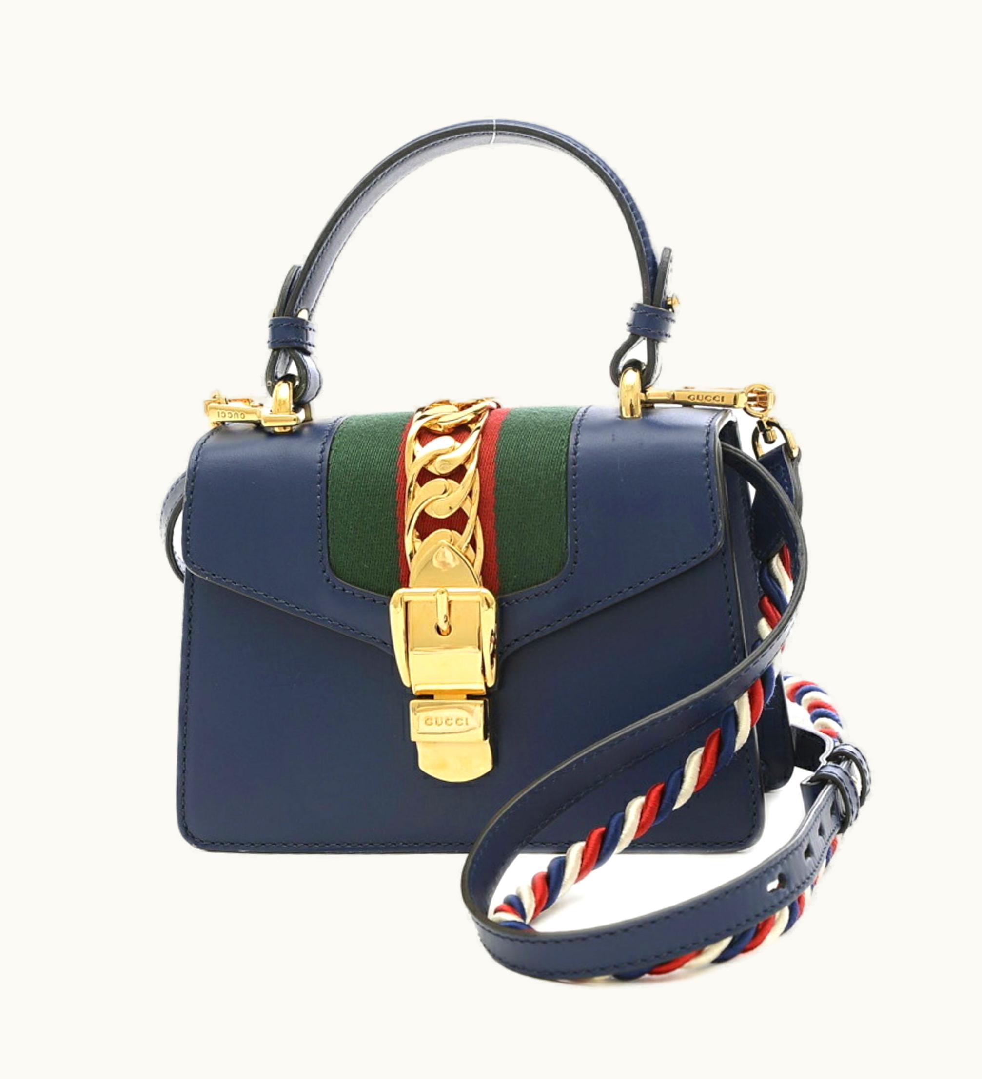 Gucci Gucci Sylvie Top Handle 2Way Bag Leather Navy 470270