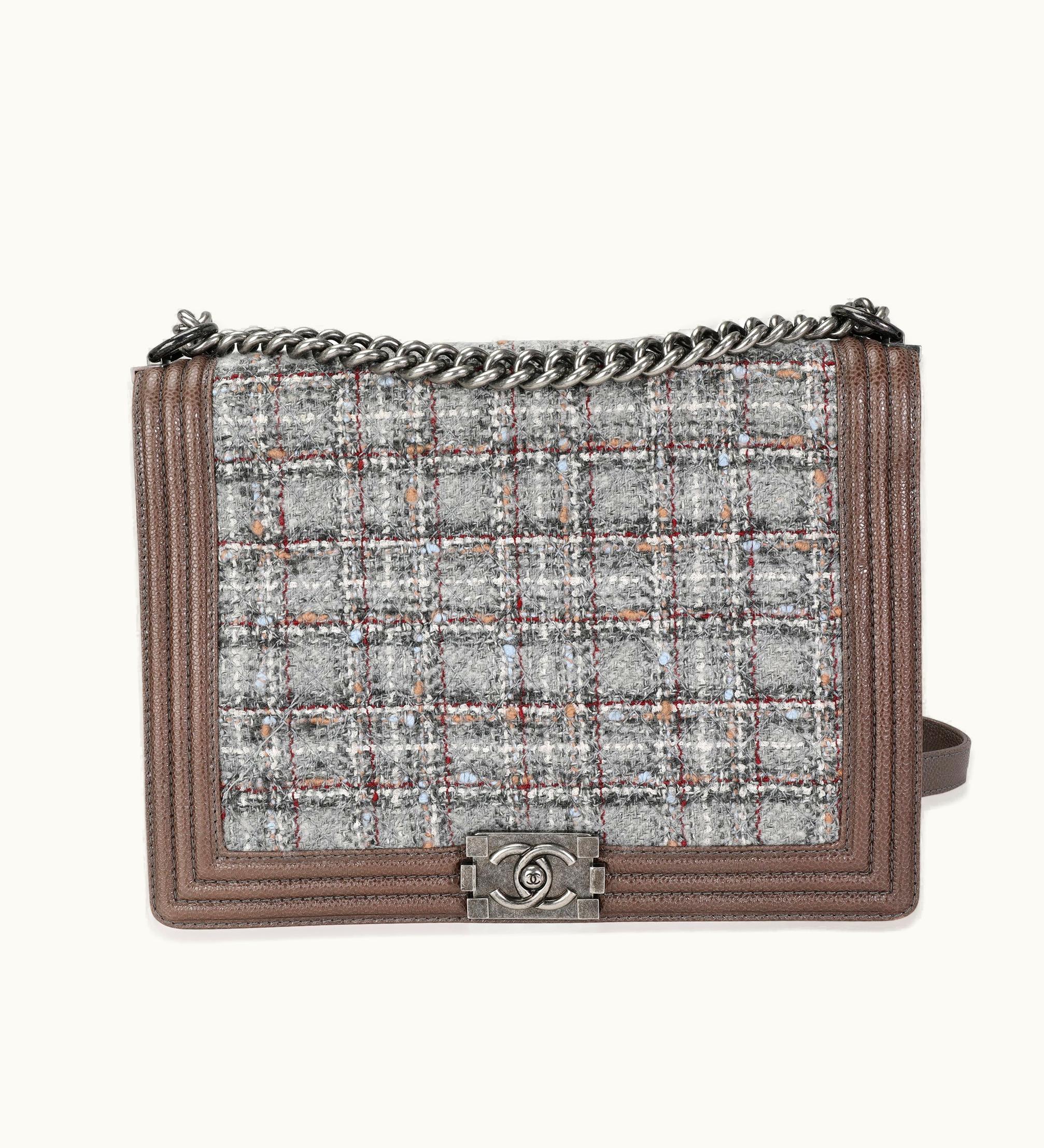 Chanel Chanel Large Boy Bag in Taupe Caviar and Multicolor Tweed