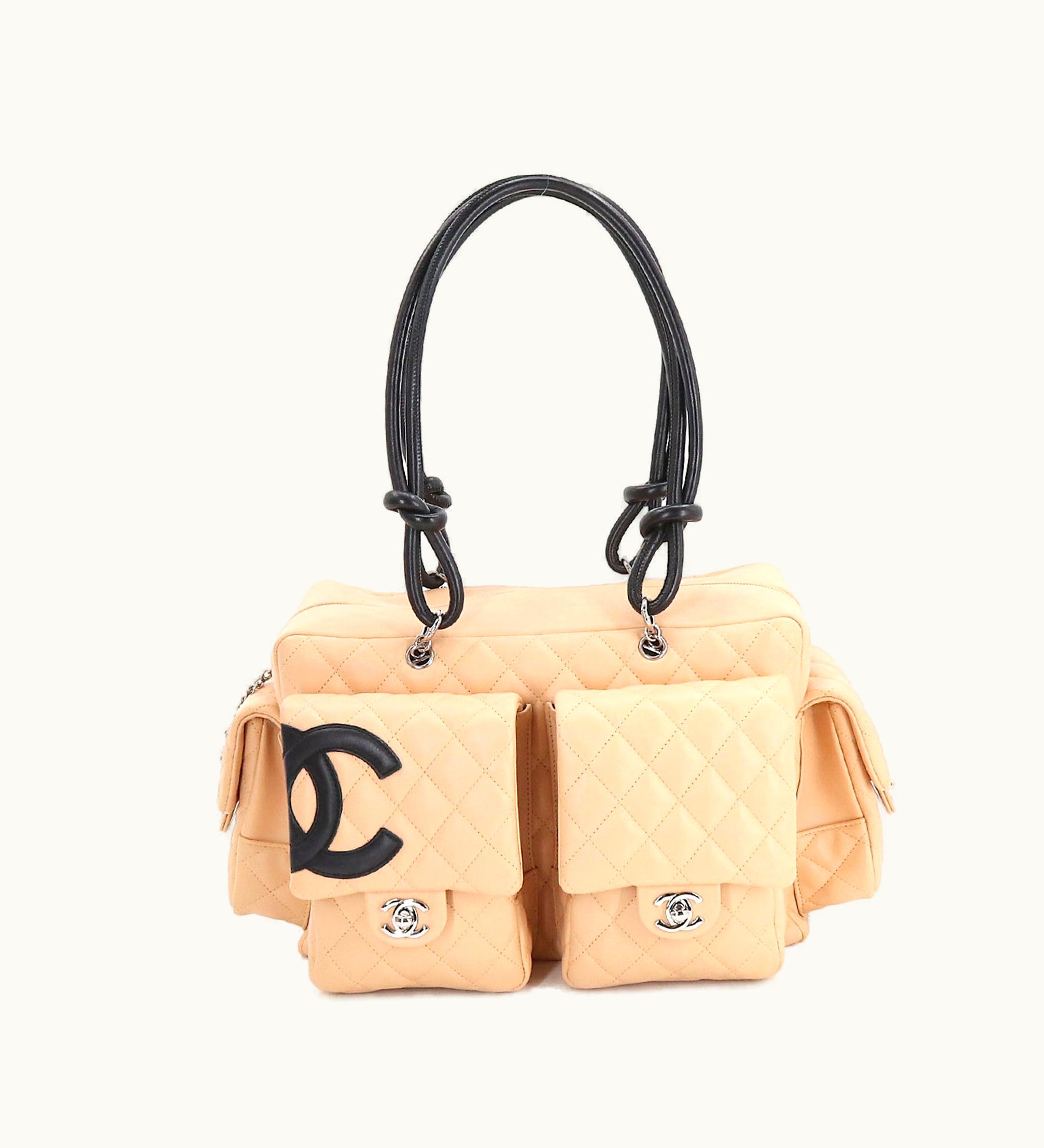 Chanel Chanel Cambon Line Multi-Pocket Shoulder Bag Leather Beige Black A25173 Vintage Cambon Line Bag