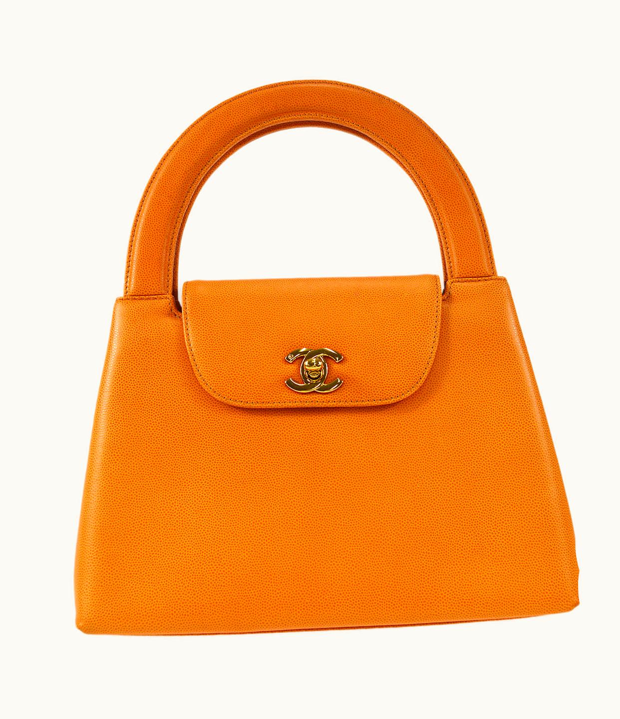 Chanel Chanel 1998 Round Flap Handbag Medium Orange Caviar 54872