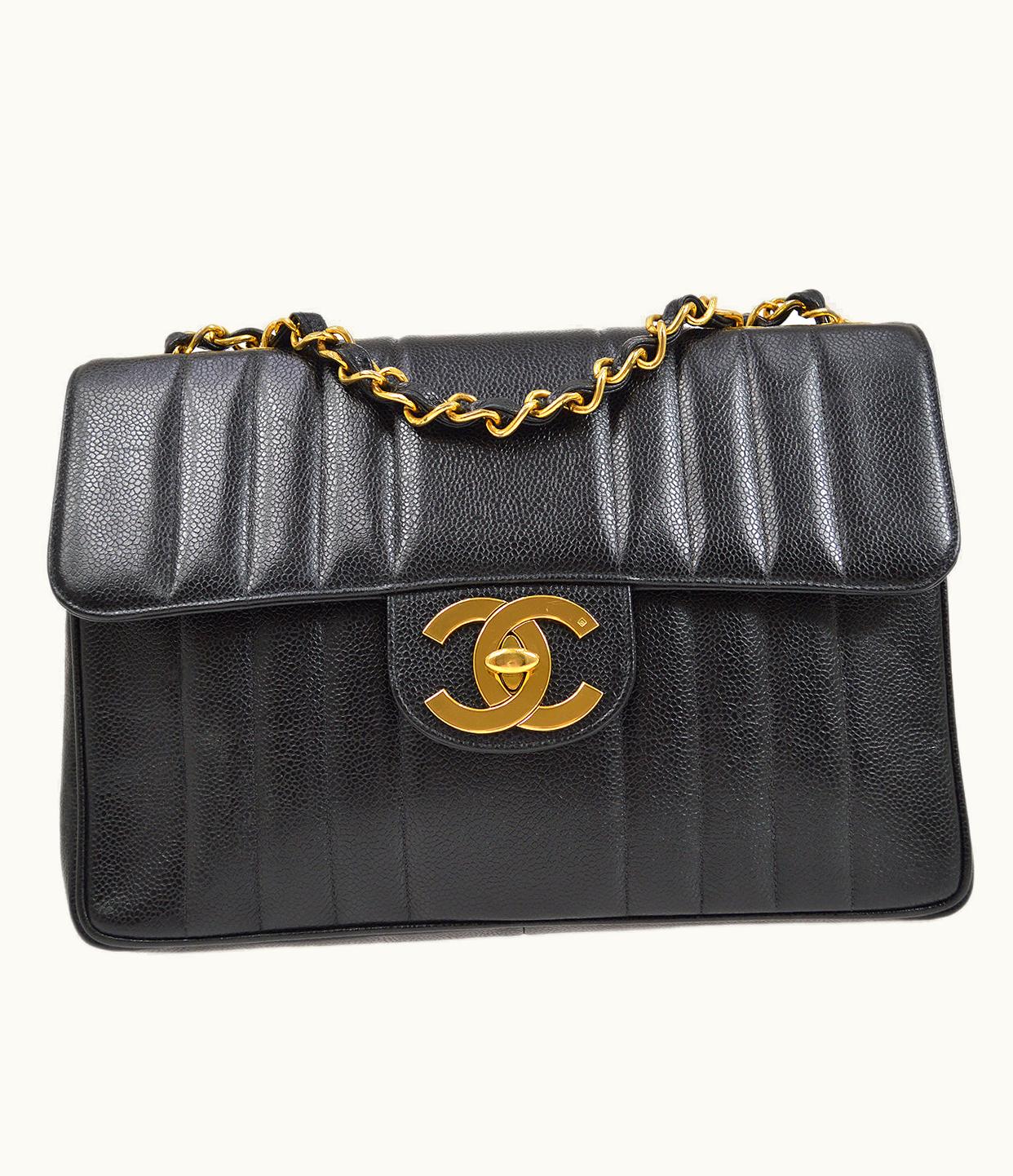 Chanel Chanel 1991-1994 Big CC Vertical Classic Flap Jumbo Black Caviar 96283