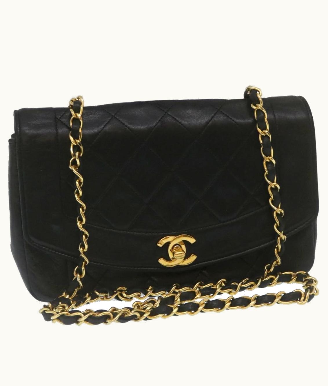 Chanel Chanel Matelasse Turn Lock Diana Chain Shoulder Bag Lamb Skin Black