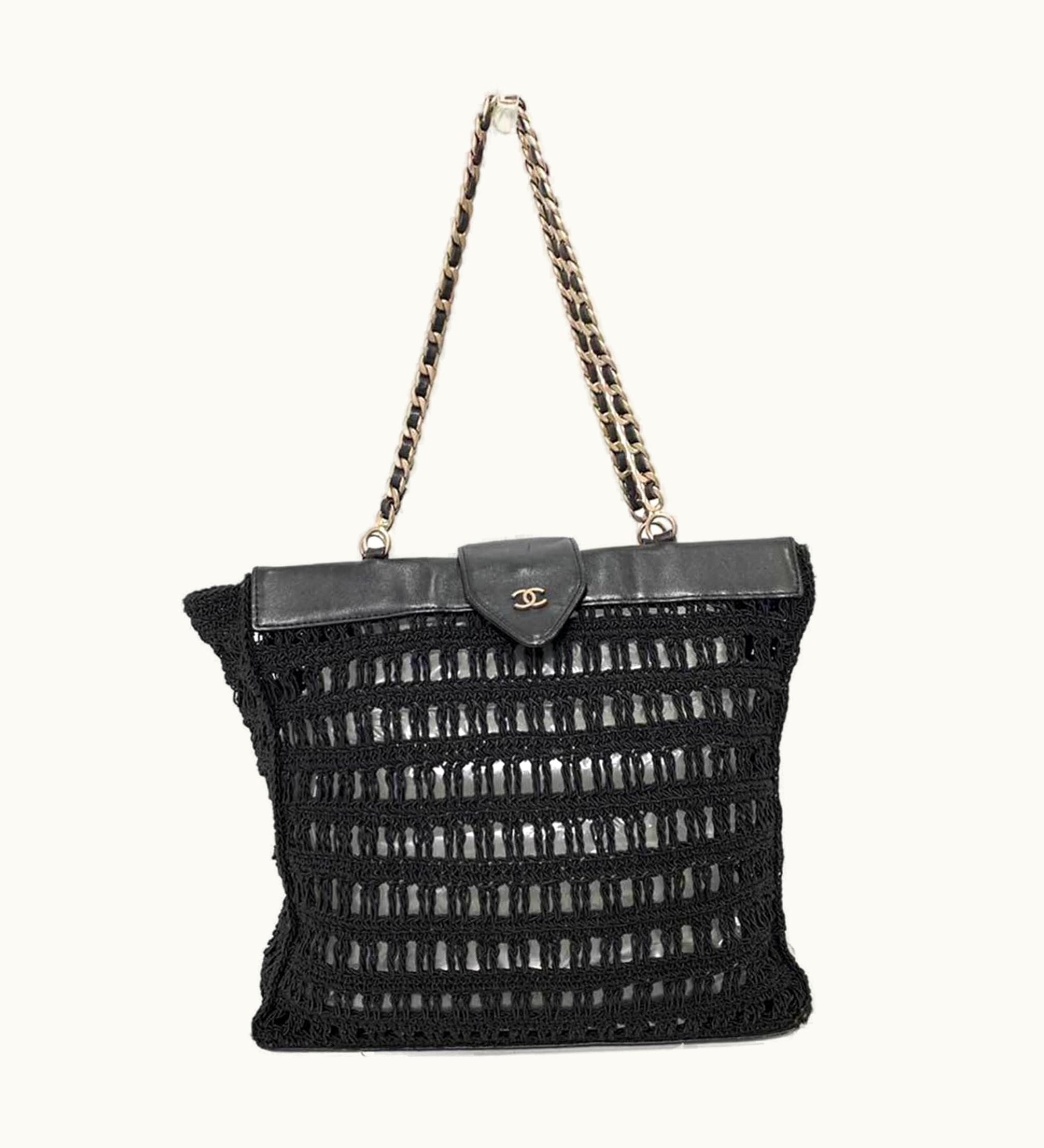 Chanel Chanel Bag Chain Tote Black Mesh Stitch Handbag Coco Mark Ladies Canvas X Leather
