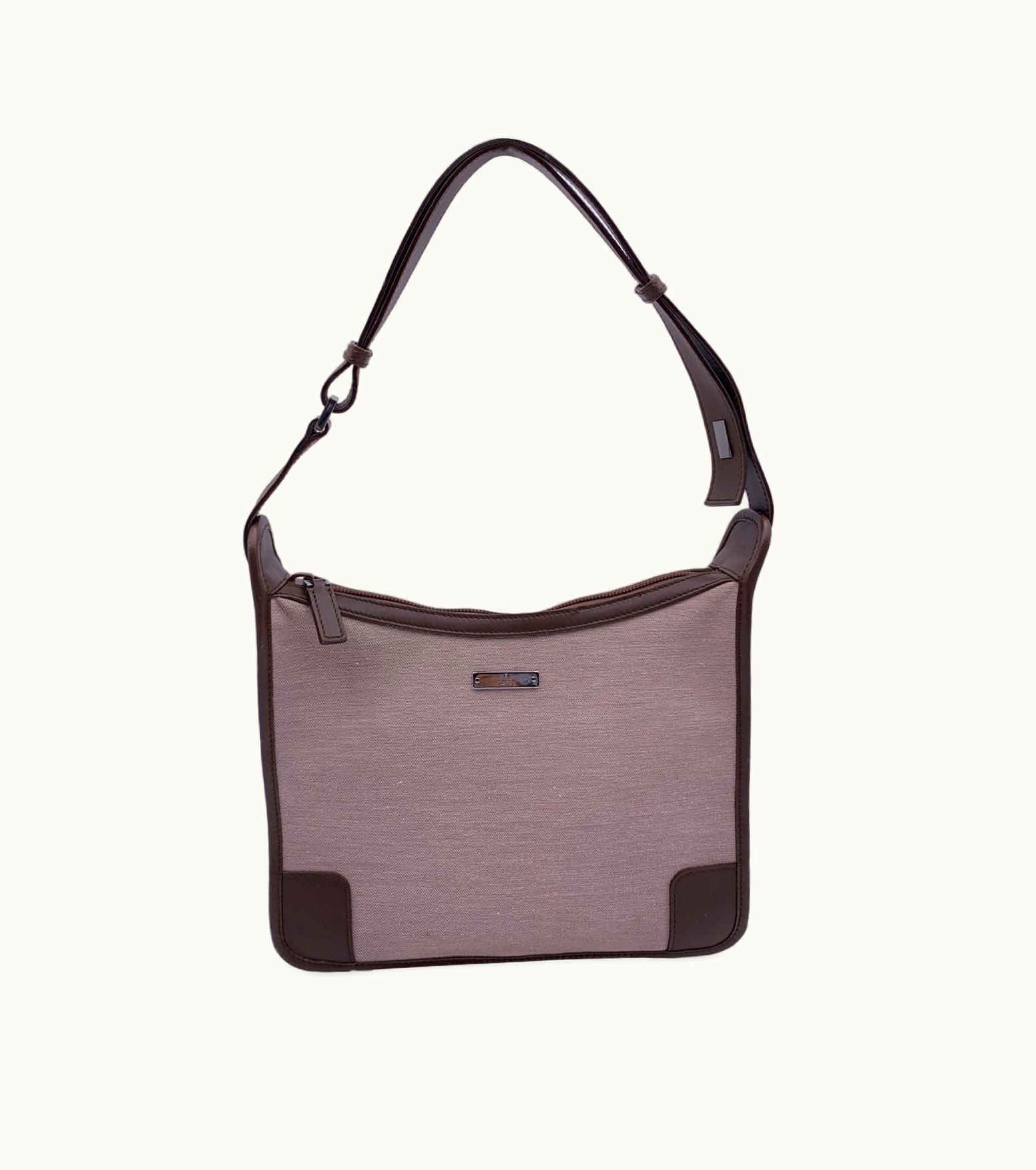 Gucci Gucci Beige Canvas And Brown Leather Shoulder Bag Hobo