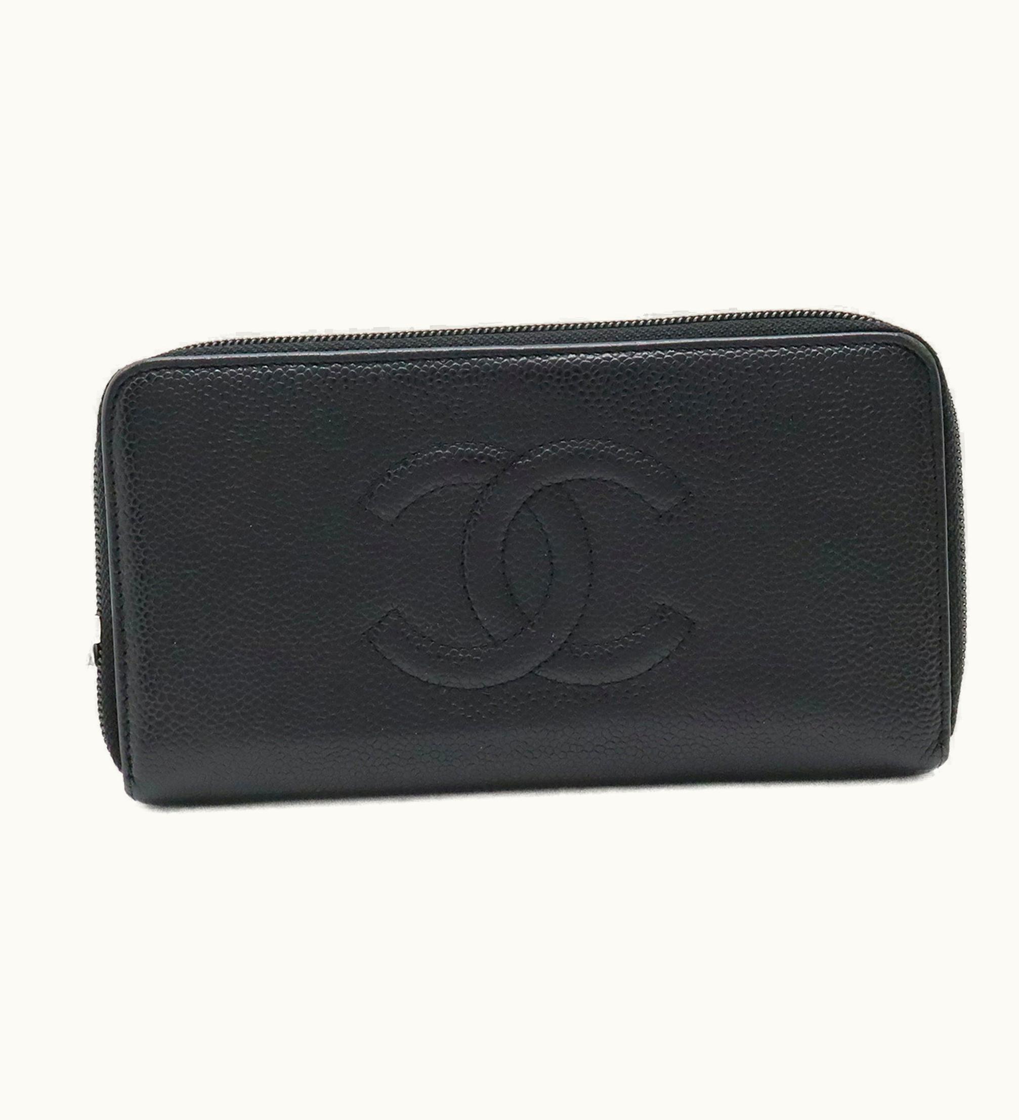 Chanel Chanel Caviar Skin Coco Mark Round Long Wallet Leather Black A50071