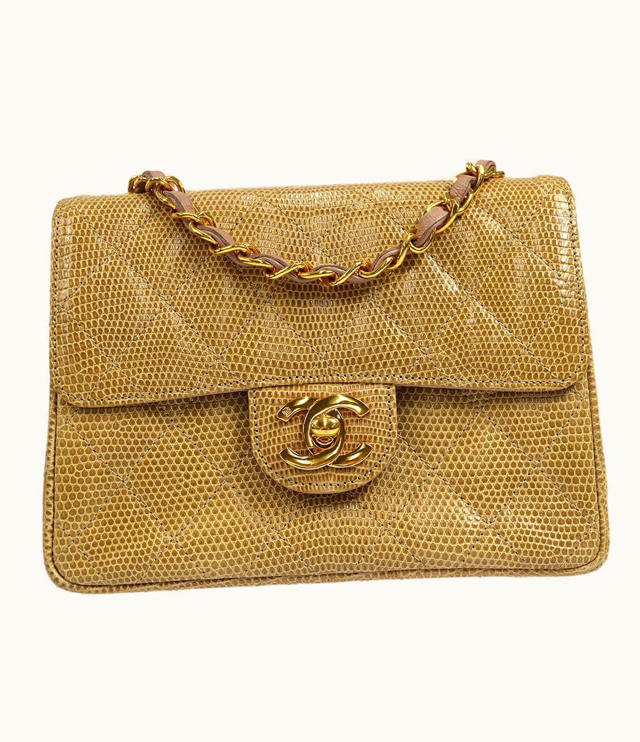 Chanel Chanel 1991-1994 Classic Square Flap Mini Beige Lizard 47683