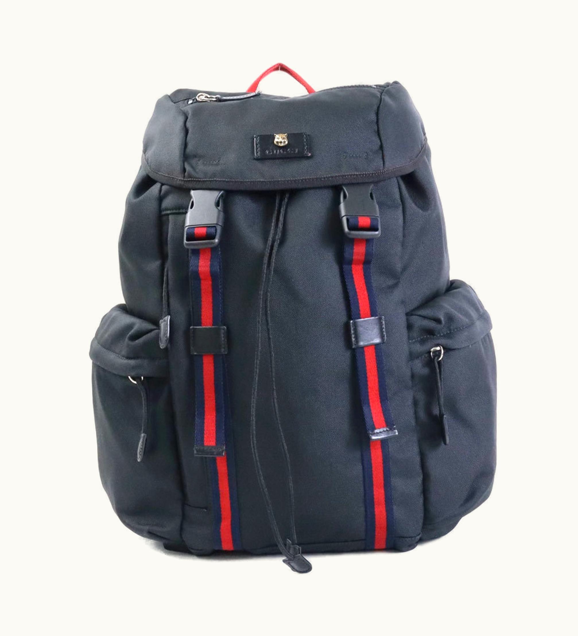 Gucci Gucci Backpack Webline Cat Head Nylon Black Men's 429037