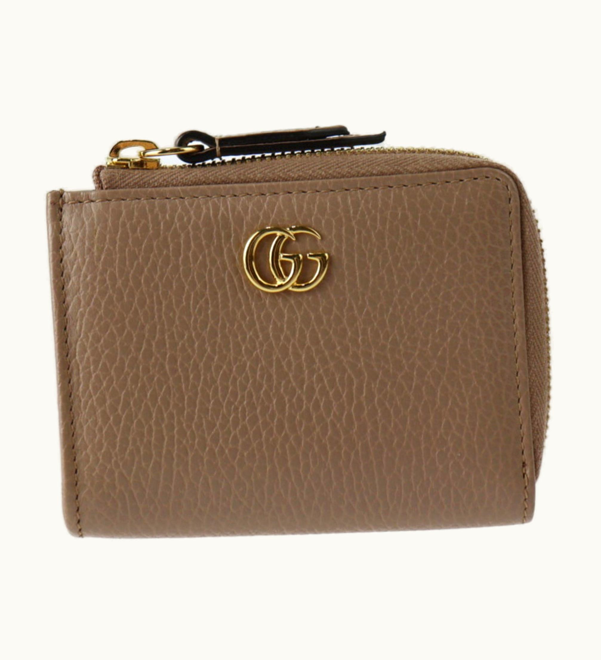Gucci Gucci GG Marmont Coin Case 644406 Leather Beige Gold Metal Fittings Purse L-Shaped Zipper Japan Limited
