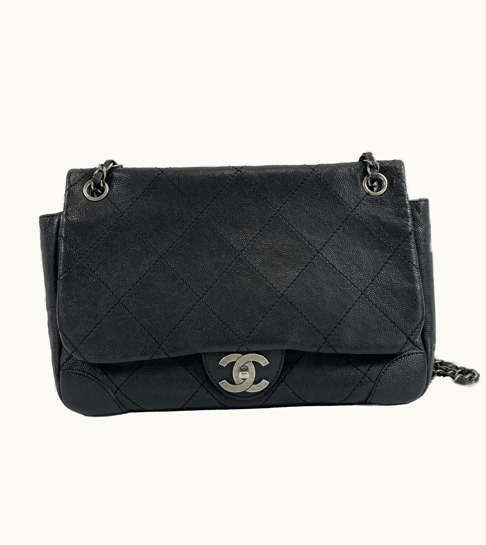 Chanel Chanel - CC Ligne Flap Large Bag Black / Silver Caviar Leather Shoulder Bag