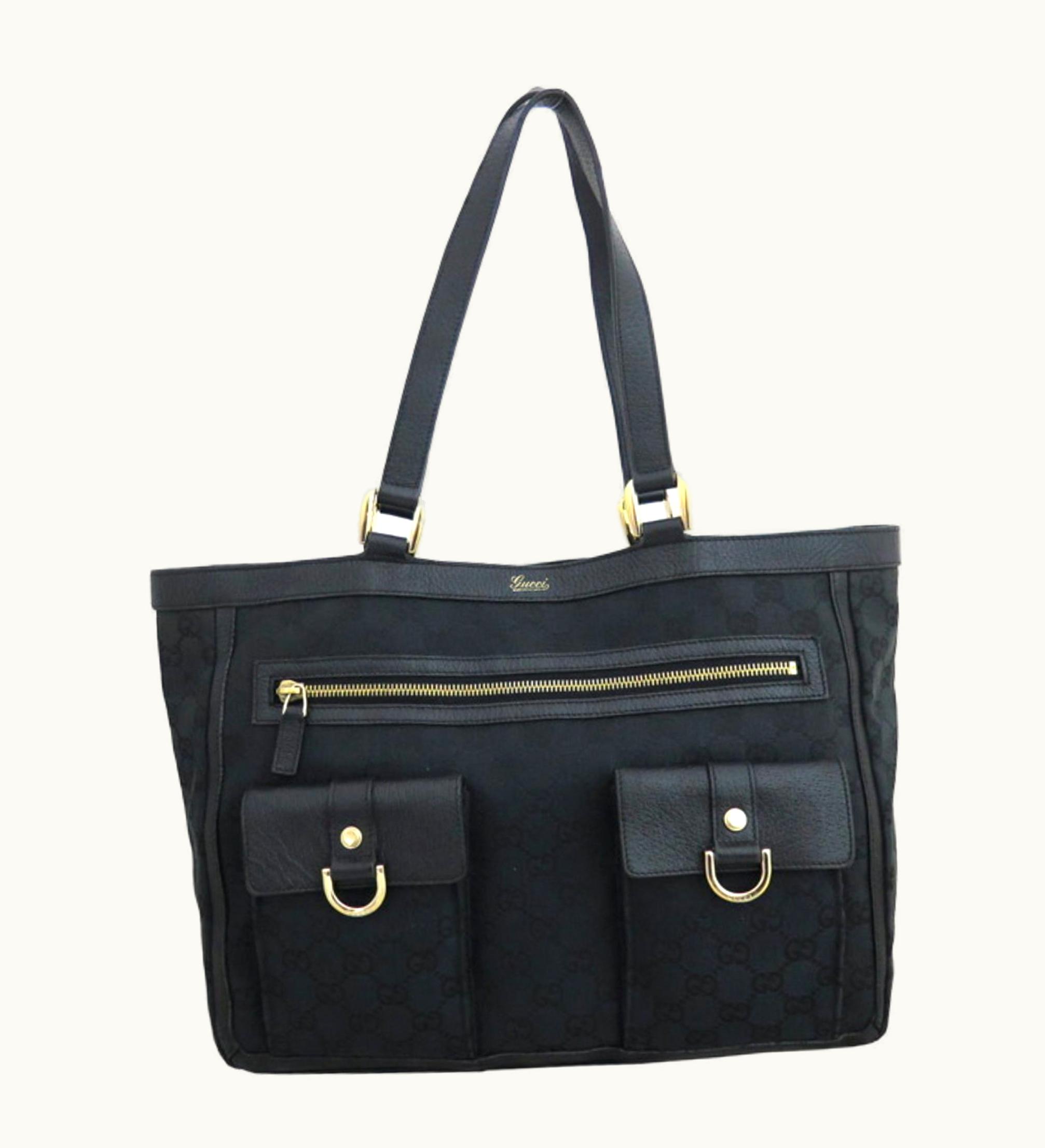 Gucci Gucci Bag GG Canvas Black X Gold Hardware Leather Shoulder Tote Women's Men's 146247
