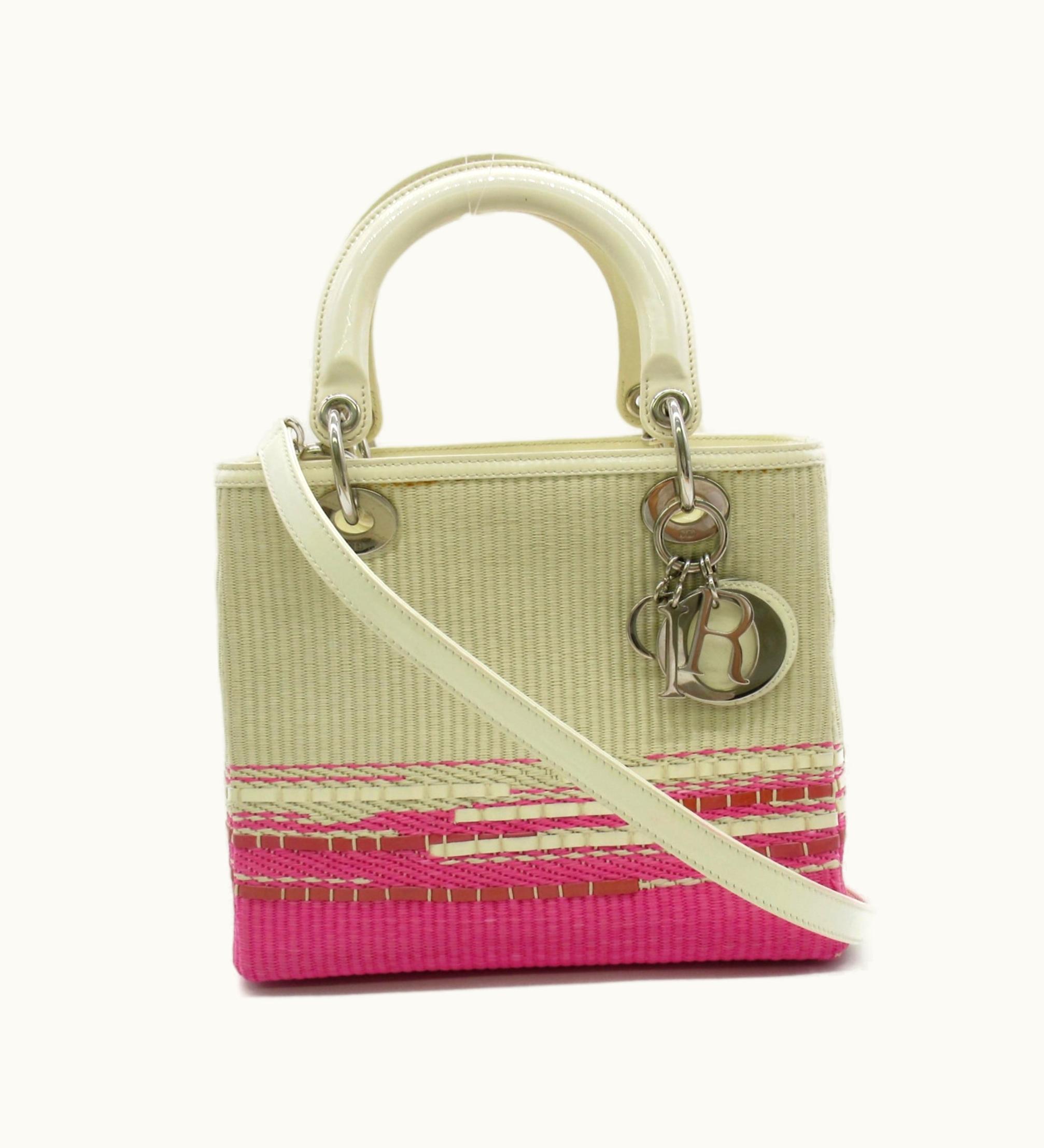 Dior Dior Lady Dior Tote Bag White Pink Enamel