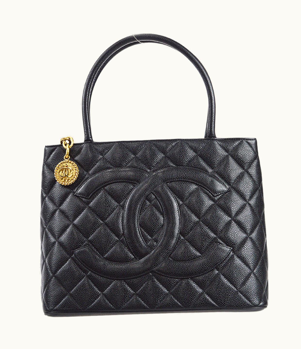 Chanel Chanel Medallion Quilted Tote Handbag Black Caviar 78481